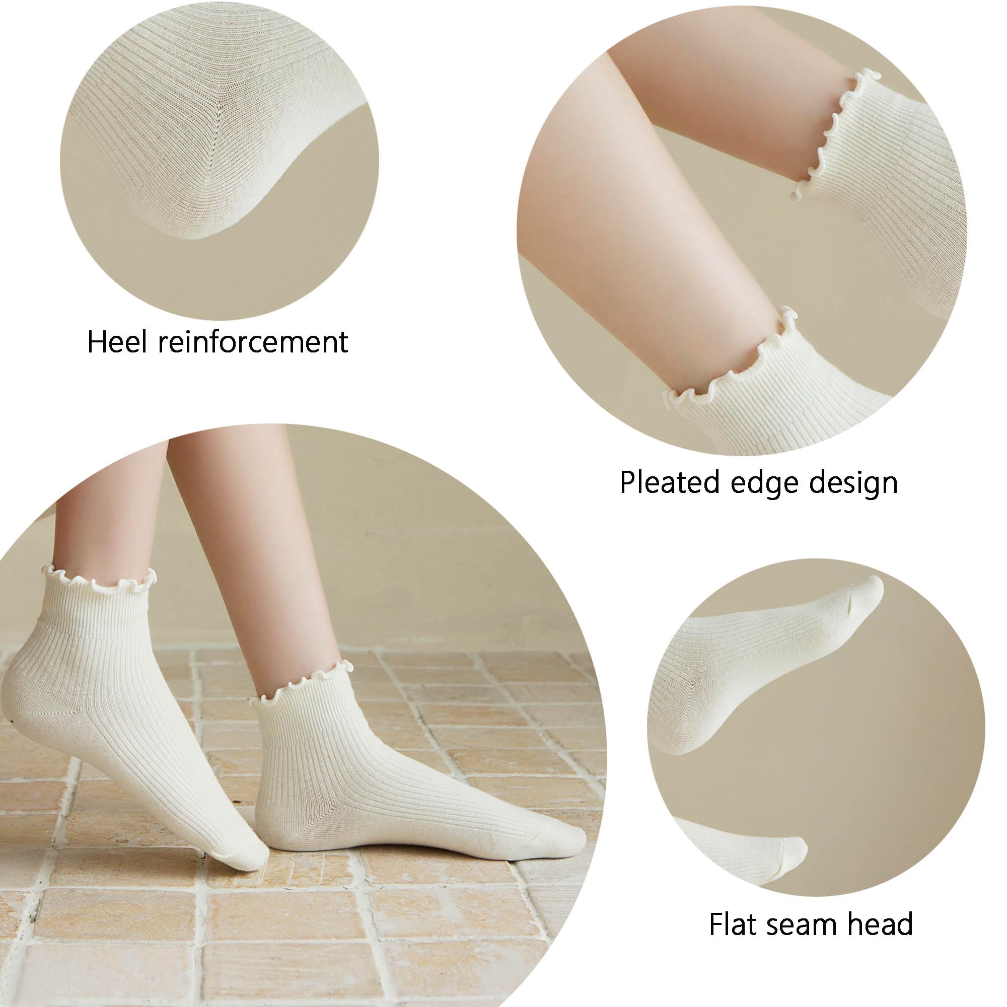 Women's Cute Ruffle Ankle Socks 6-Pack - Soft Cotton Knit Lettuce Trim Frilly Turn-Cuff Casual Socks for Everyday Wear, Outfits & Gifts