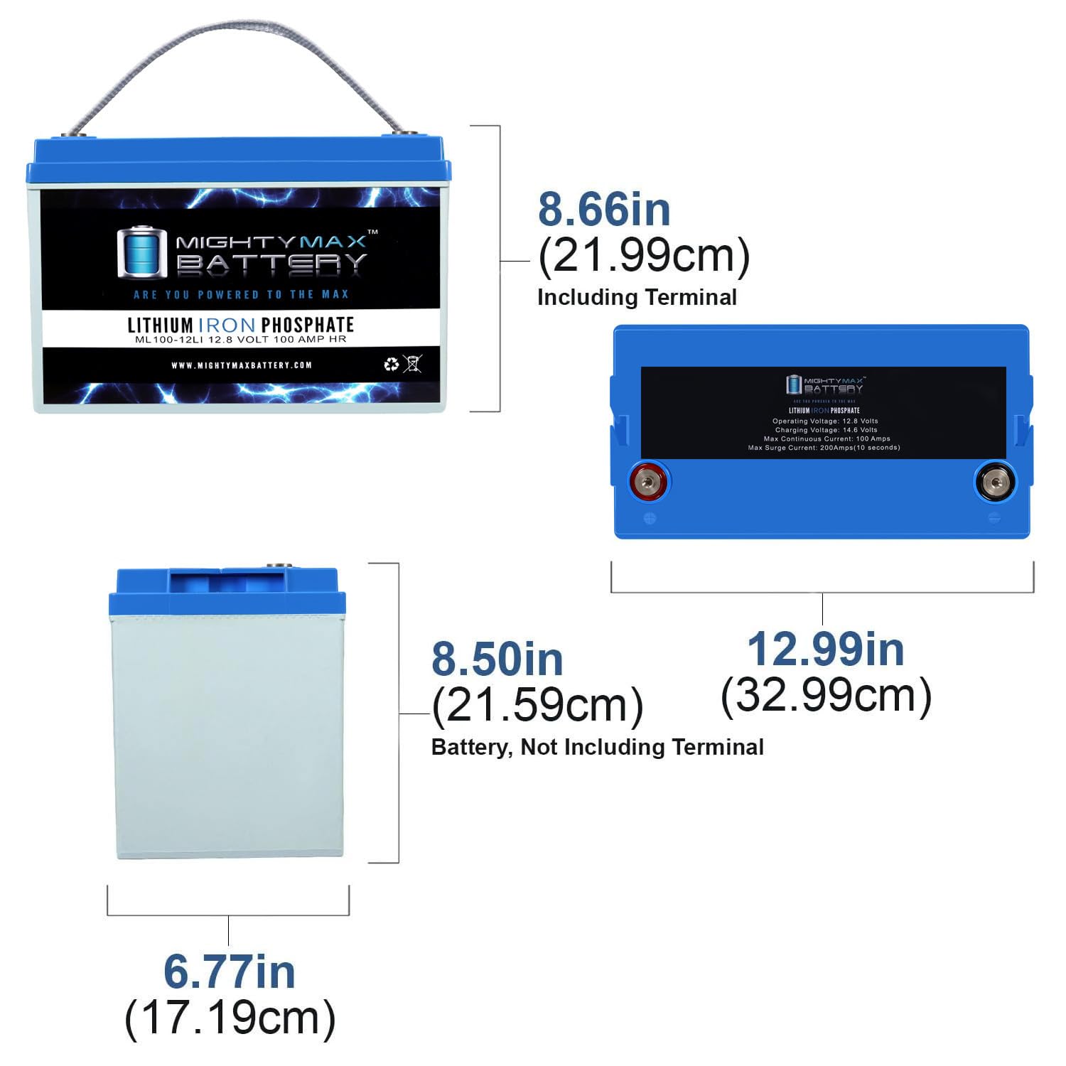 Mighty Max 12V 100AH Lithium Battery - Deep Cycle Rechargeable LiFePO4 Battery for Overlander, PEV, Solar Power, RV, Marine & Off-Grid Applications