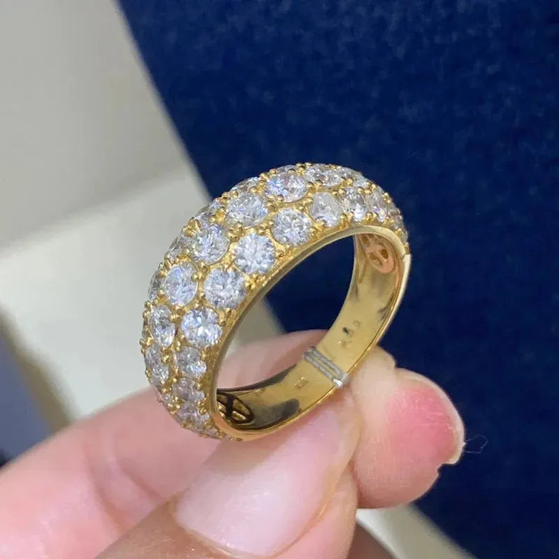 18K Solid Yellow Gold 3.0ct Real Diamond Ring for Women - Luxury Wedding Engagement Gift, Anniversary Jewelry (Au750) - Perfect for Banquets, Parties & Special Occasions