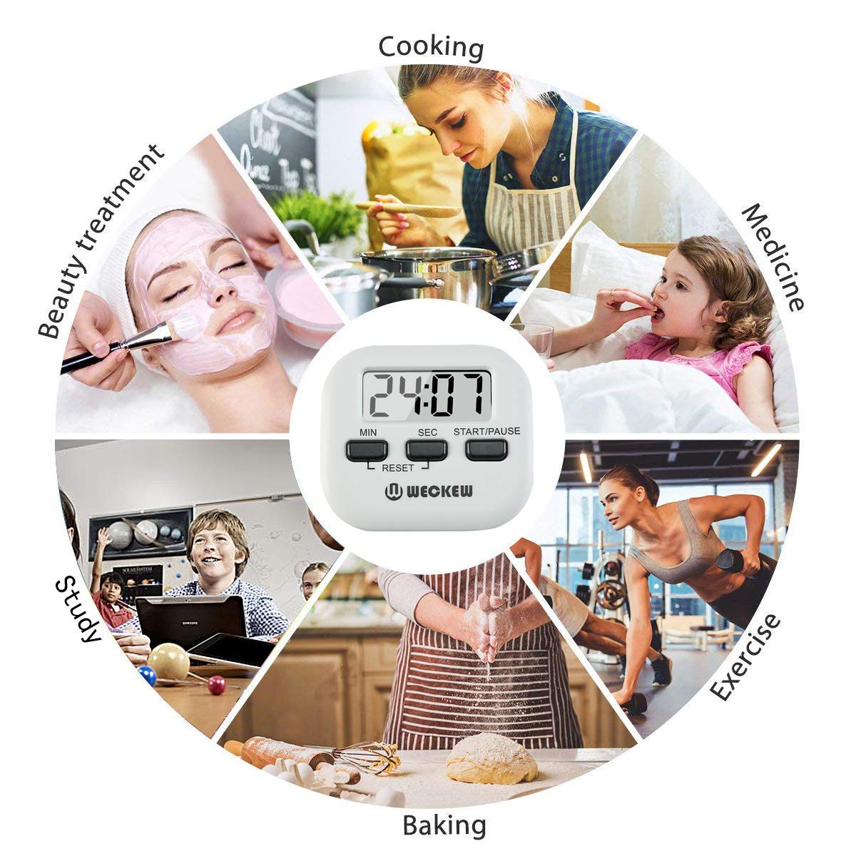 WECKEW 2 Pack Digital Kitchen Timer with Loud Alarm - Magnetic Countdown Stopwatch with Big Display, Stand & Hanging Hole - Perfect for Cooking, Baking, Shower, Bathroom, Classroom & Kids Activities (White)