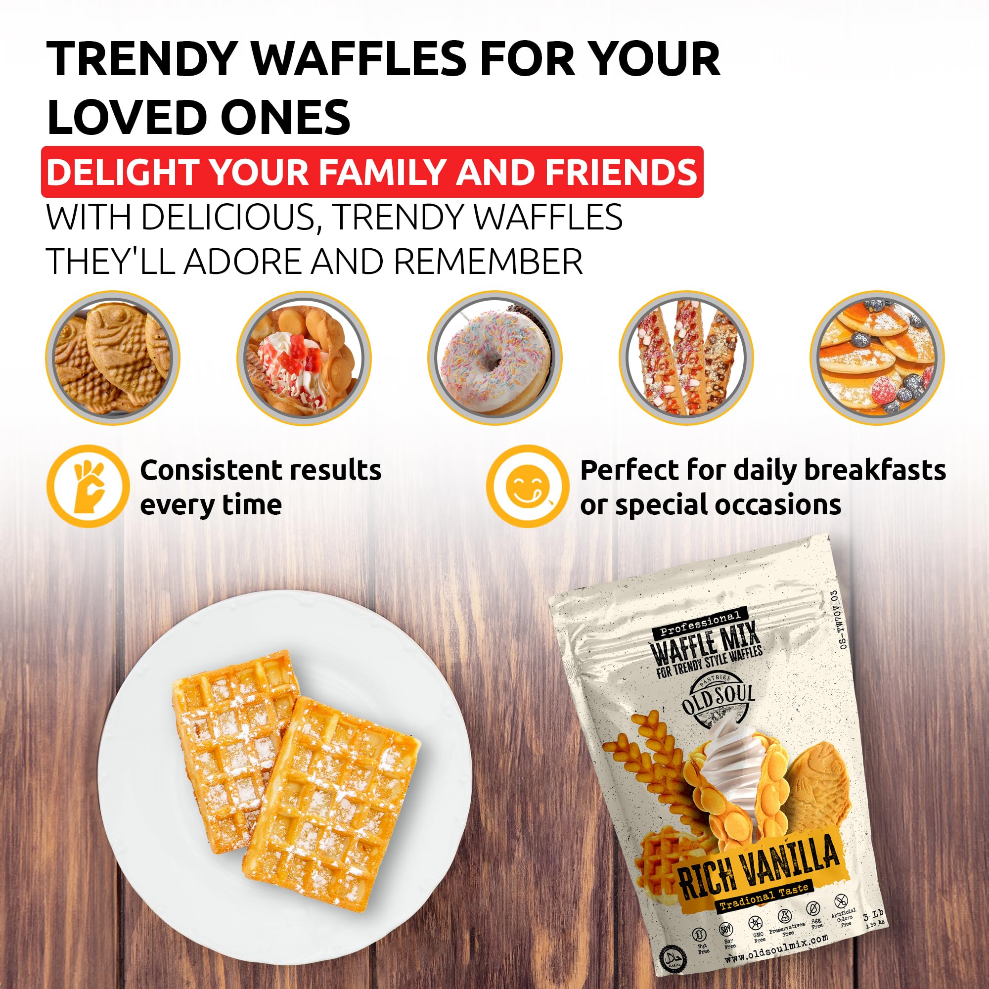 Premium Belgian Waffle & Pancake Mix - Natural Ingredients, Easy to Make, Rich Vanilla Flavor (15 lbs) - Perfect for Breakfast, Brunch, and Family Gatherings