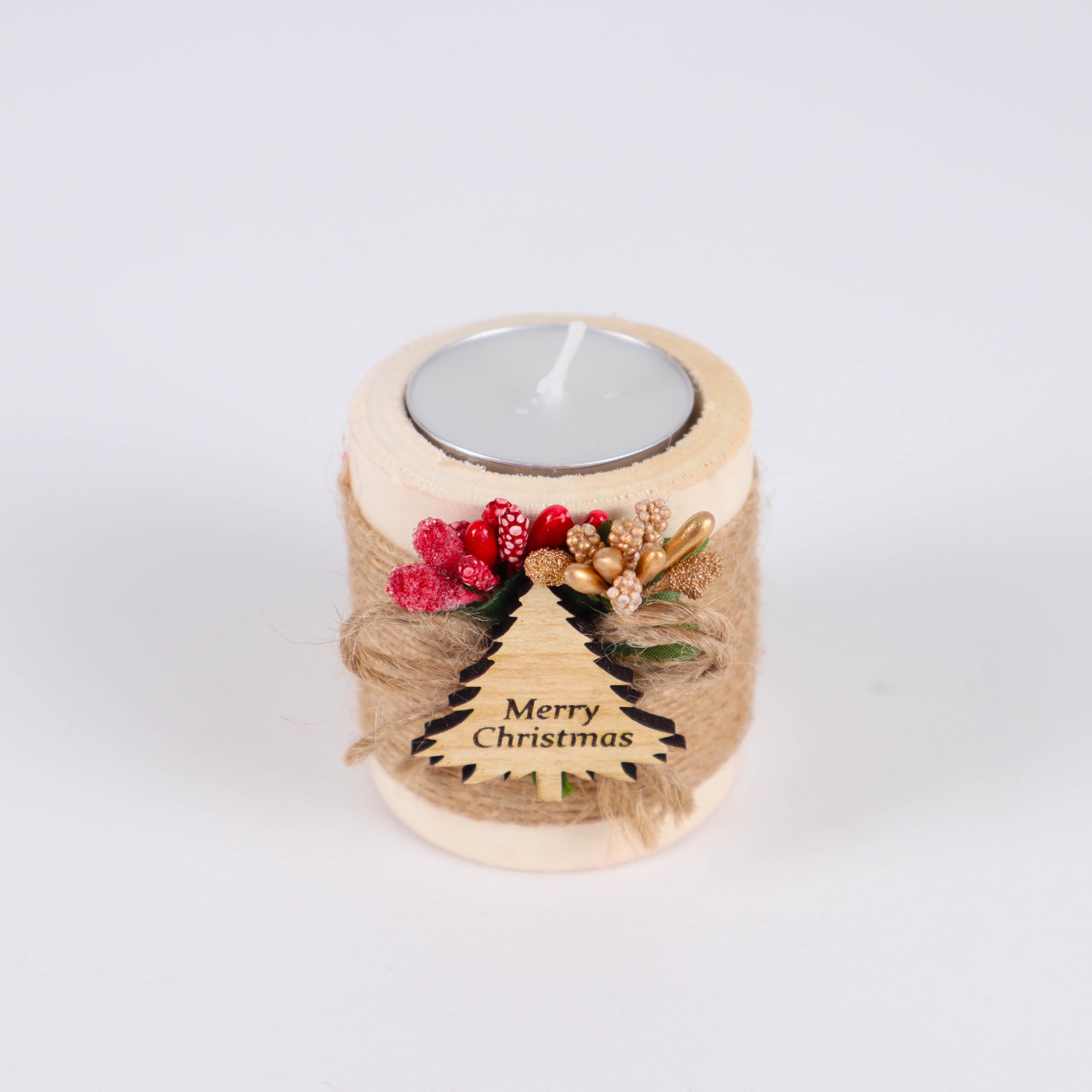 Pack of 10 Wooden Tealight Candle Holders - Christmas Tree Shaped Holiday Decorations for Xmas, New Year & Noel - Light Brown Bulk Candles for Home, Party & Festive Decor
