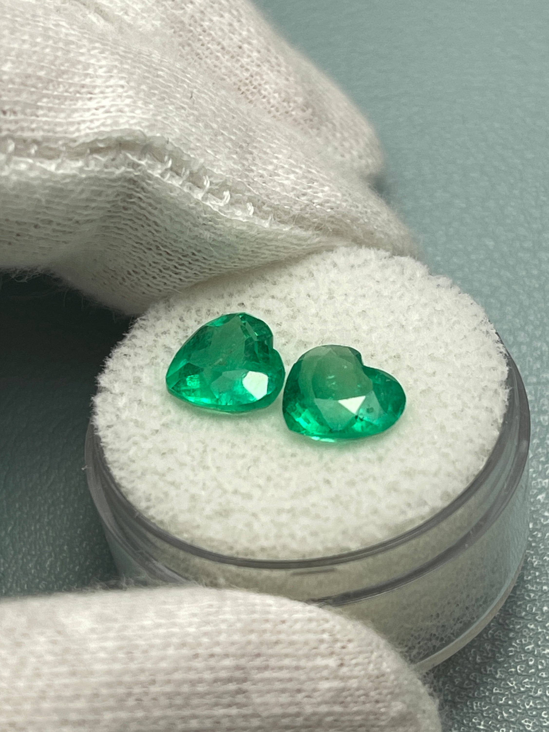 3.48tcw 8x9 Matching Emerald Hearts - Vivid Muzo Green Natural Colombian Emeralds for Engagement Rings & Anniversary Gifts