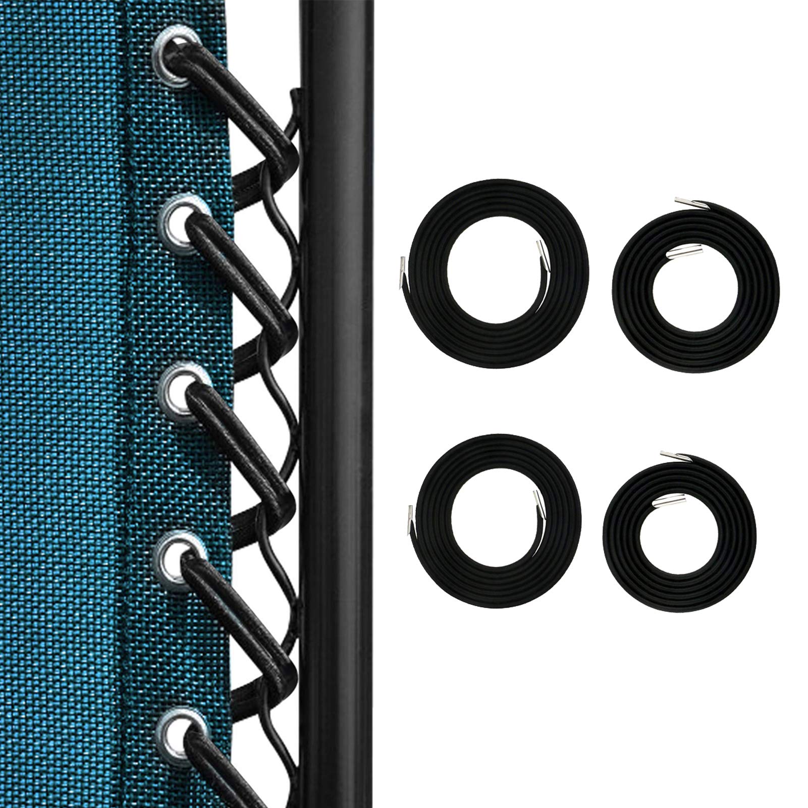 Professional Replacement Bungee Cords for Zero Gravity Chair (4-Pack, Black) - Heavy Duty Repair Kit for Patio Lounge Chairs, Outdoor Recliners & Poolside Relaxation