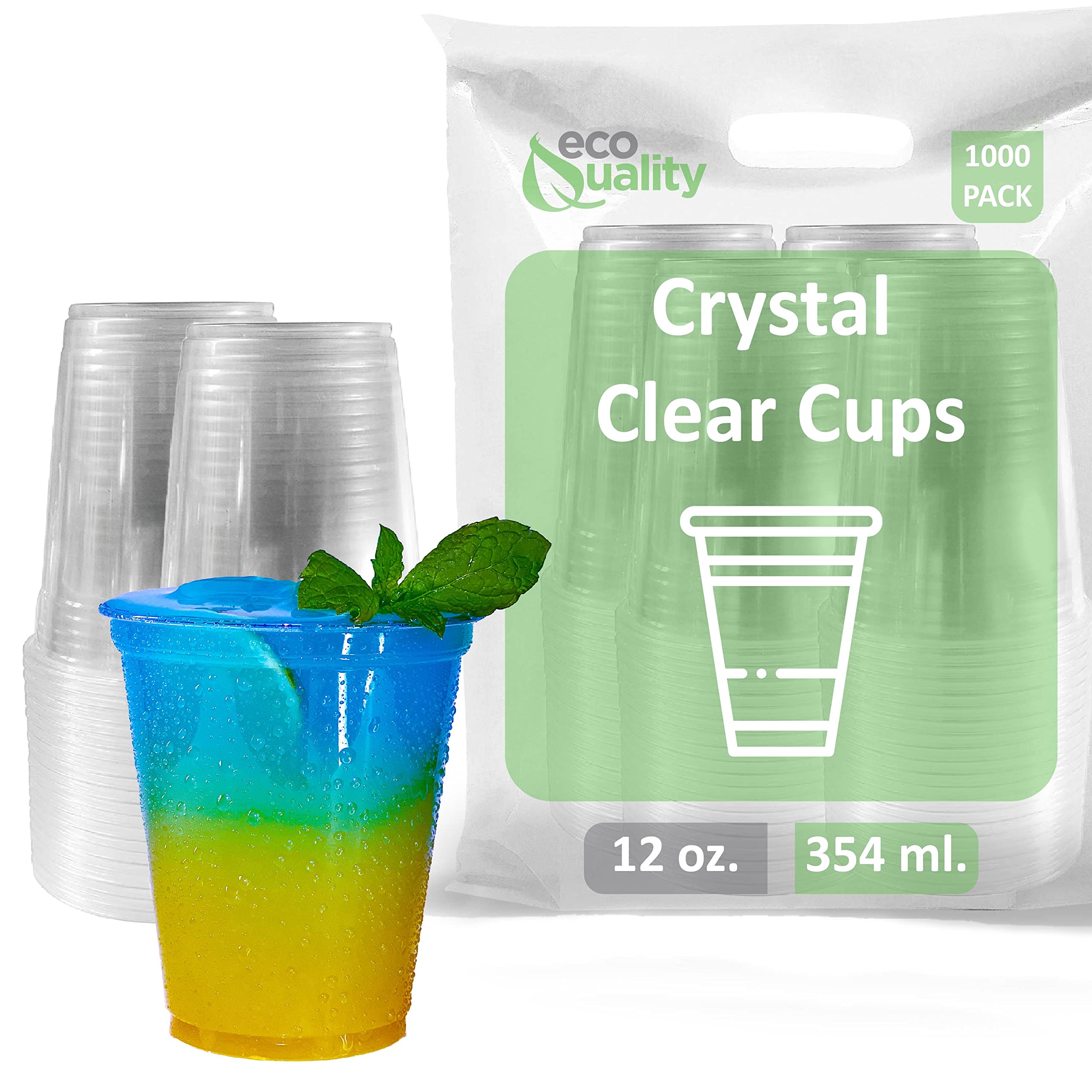 12oz Clear Plastic Disposable Pet Cups - 1000 Pack Crystal Clear PET Cold Drink Cups for Smoothies, Iced Coffee, Juice, Soda & Cocktails | Perfect for Coffee Shops, Parties, Events & Takeout Beverages | BPA-Free & Eco-Friendly