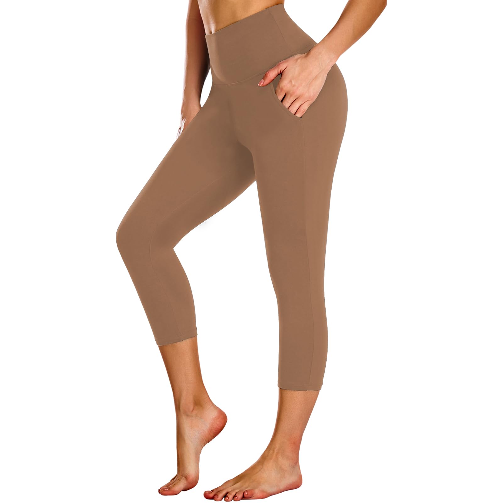 NEW YOUNG Women's High Waisted Capri Leggings with Pockets - Tummy Control Yoga Pants for Workout & Running - Perfect for Gym, Yoga, and Casual Wear