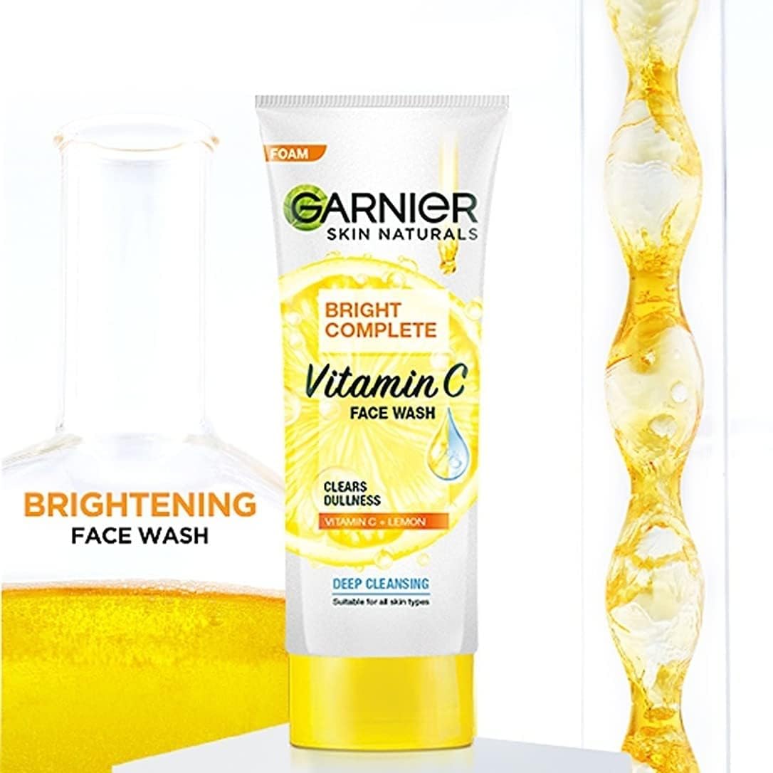 Garnier Bright Complete Super UV Invisible Serum Sunscreen SPF 50 PA++++ UVA/UVB Protection for All Skin Types 30ml + Wrinkle Lift Anti-Aging Cream 18g + Vitamin C Foam Face Wash 50g - 3-Piece Skincare Set for Daily Glow & Sun Protection