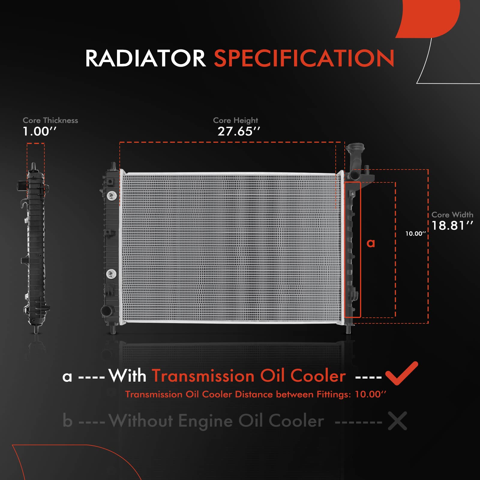 Premium Engine Coolant Radiator Assembly with Transmission Oil Cooler - Compatible with Buick Enclave, Chevy Traverse, GMC Acadia, Saturn Outlook (2007-2017) - Automatic Transmission Replacement Part #84079536 - Perfect for Engine Cooling System Repair & Maintenance