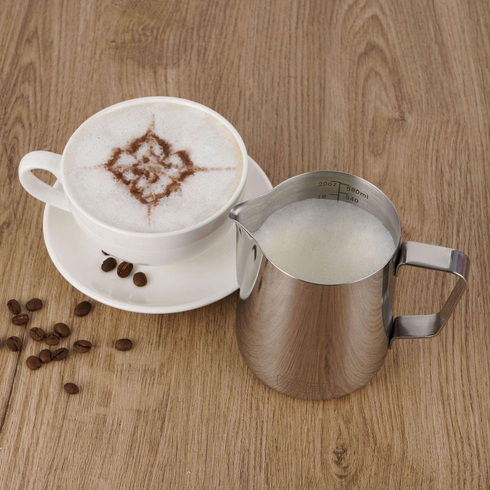 20oz Stainless Steel Milk Frothing Pitcher for Espresso & Cappuccino - Barista Tools with Latte Art Pen for Coffee Machine Accessories | Perfect for Home & Professional Use, Latte Art & Coffee Decorating