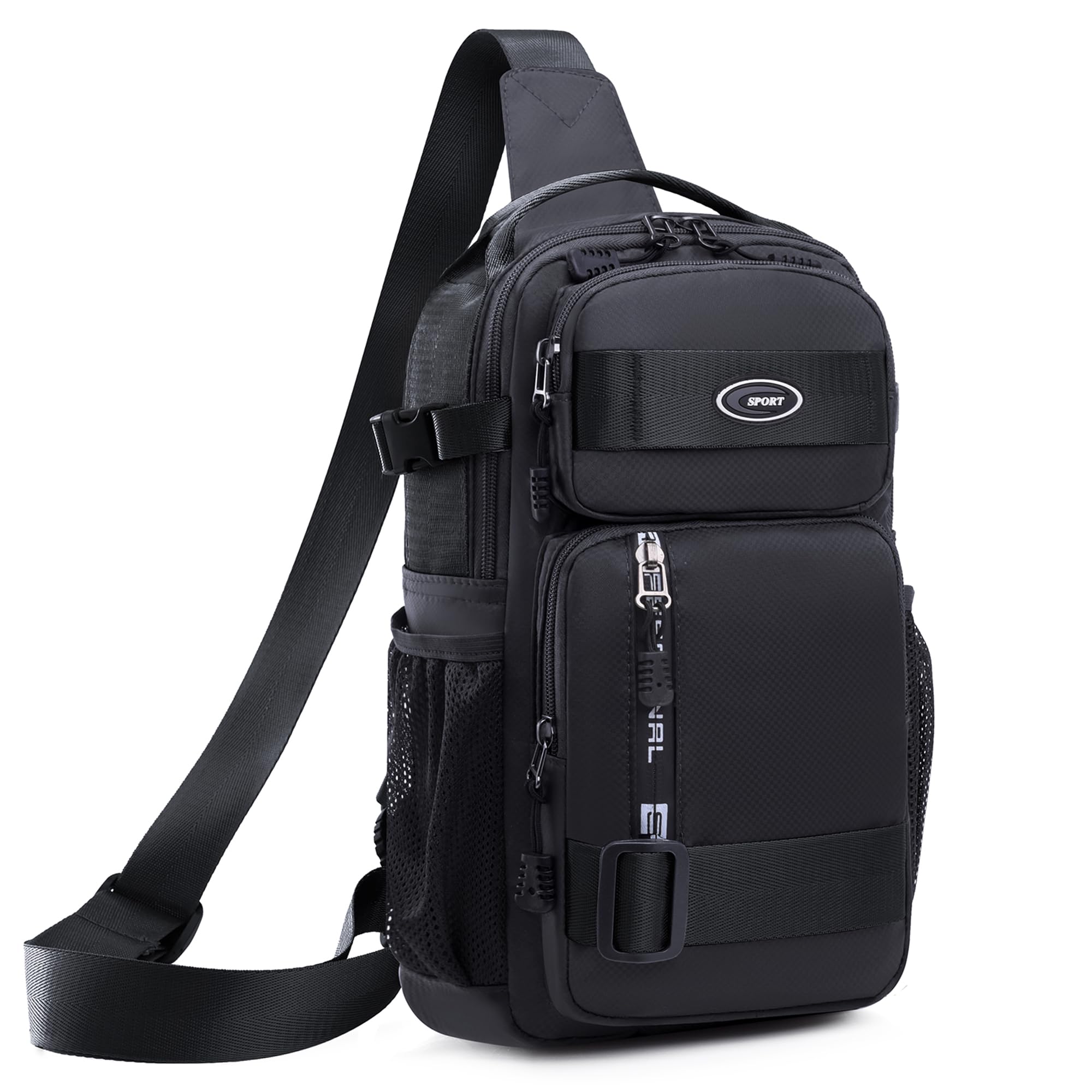 VGOAL Tactical Crossbody Sling Backpack - Small Chest Bag for Hiking, Cycling, Travel & Outdoor Activities - Lightweight Daypack for Men & Women (Black) - Perfect for Daily Commute, Gym, Camping & Adventure Trips