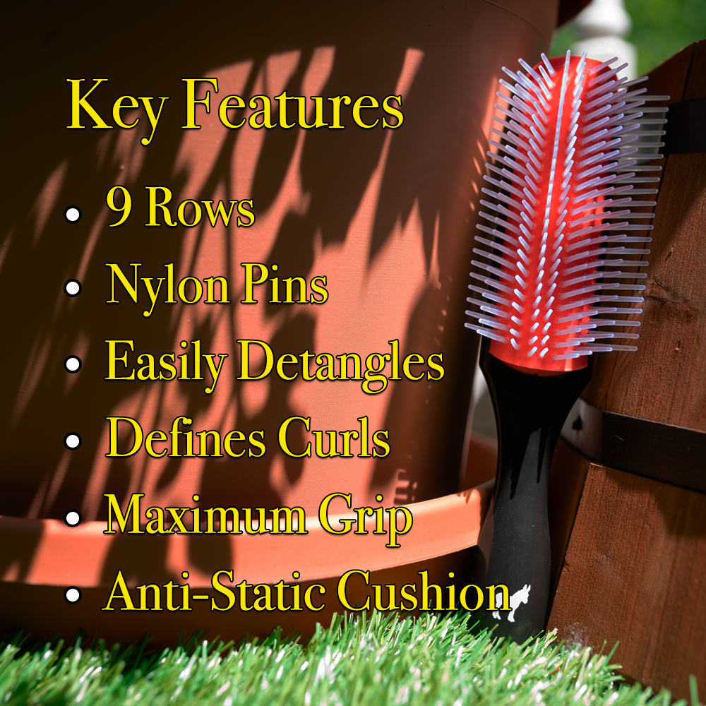 9 Row Classic Cushion Hair Brush for Men - Gentle Scalp Massage & Styling - Perfect for Daily Grooming, Salon Styling & Travel Essentials