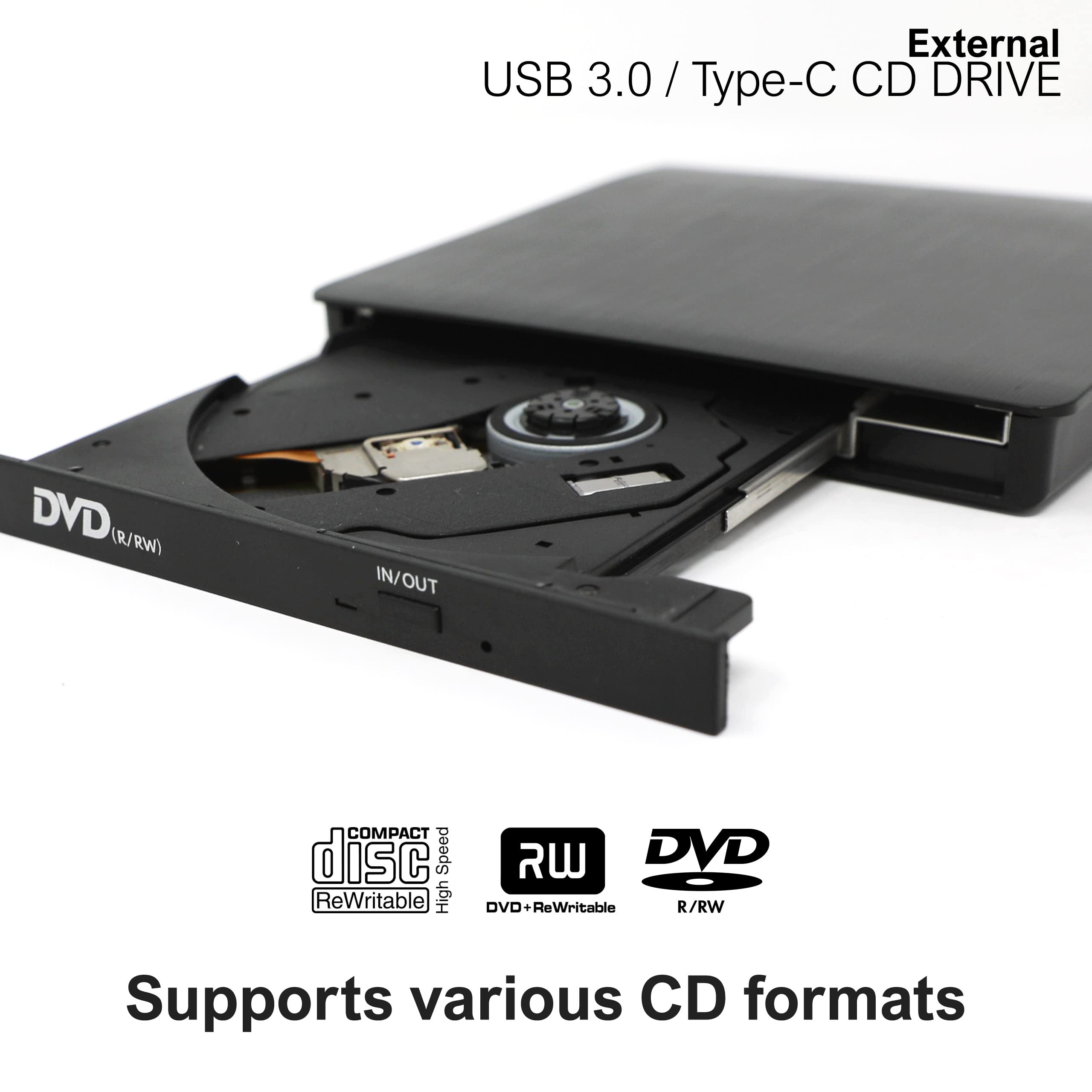 KamKorda External CD DVD Drive for Laptop - USB 3.0 & USB-C Slim Portable CD/DVD RW Burner Writer for MacBook, PC, Windows | Perfect for Data Backup, Movie Playback & Software Installation
