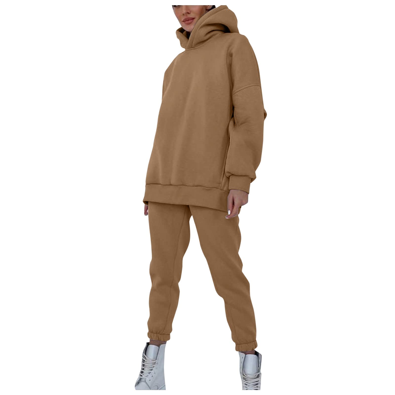 Women's Casual Sports Outfits Set - Long Sleeve Hooded Sweatshirt & Jogger Pants 2-Piece Matching Tracksuit | Gym Workout, Running, Yoga & Lounge Wear