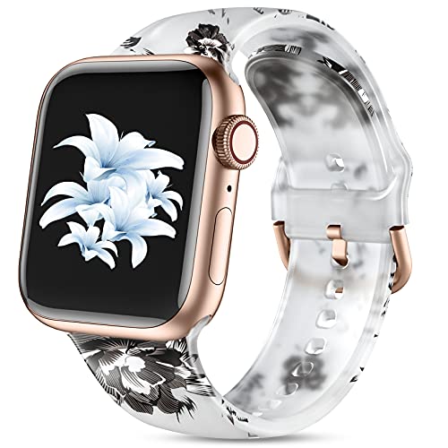 Witzon Clear Silicone Replacement Band Compatible with Apple Watch Series 8/7/6/5/4/3/2/1/Ultra/SE - Soft Printed Strap for 49mm 45mm 44mm 42mm 41mm 40mm 38mm iWatch - Unisex Design for Women & Men - Perfect for Workouts, Swimming and Everyday Wear