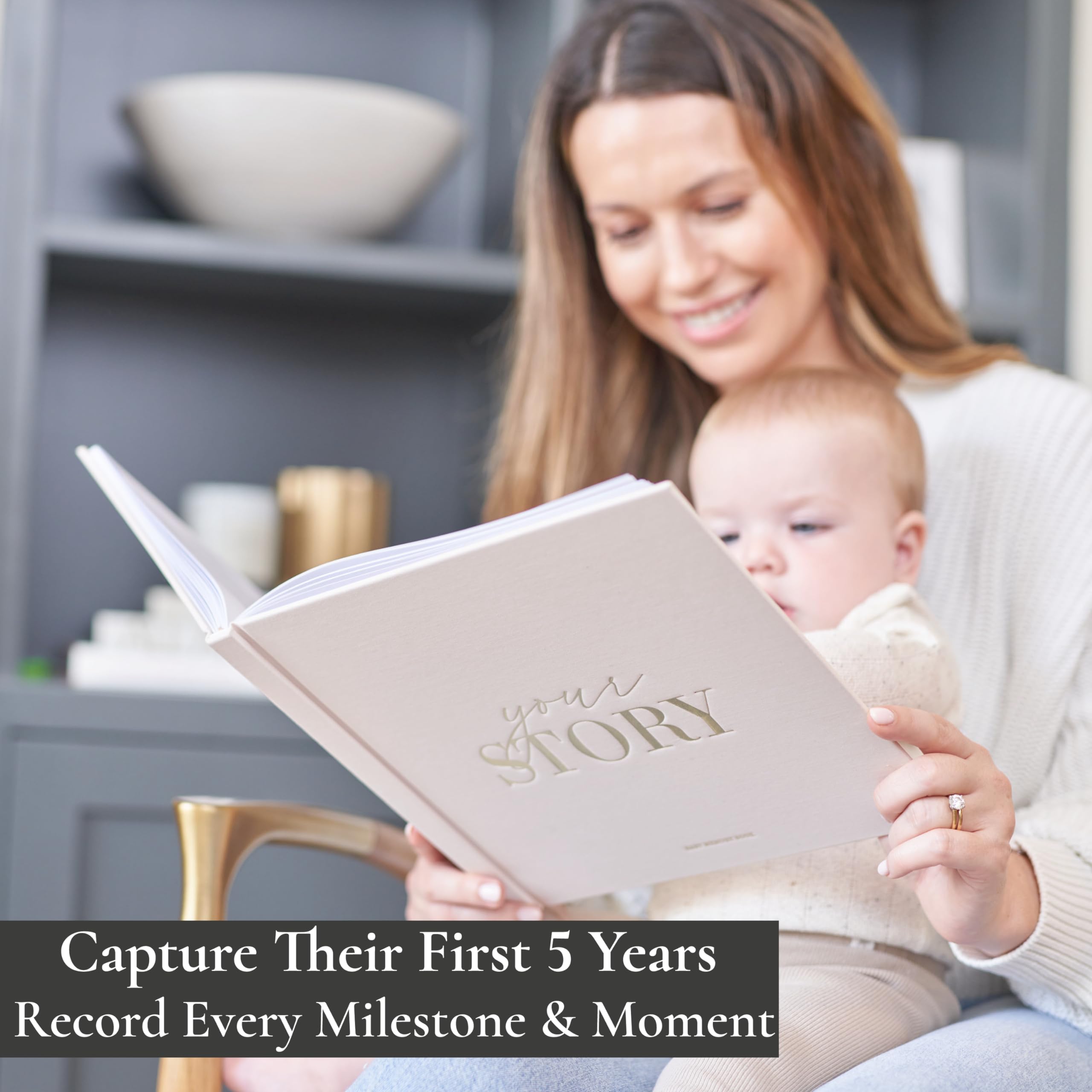 Luxury Keepsake Baby Memory Book for First Year | Baby Scrapbook, Photo Album & Journal | Newborn Milestone Tracker for Boys & Girls | Perfect Baby Shower Gift & First Birthday Present