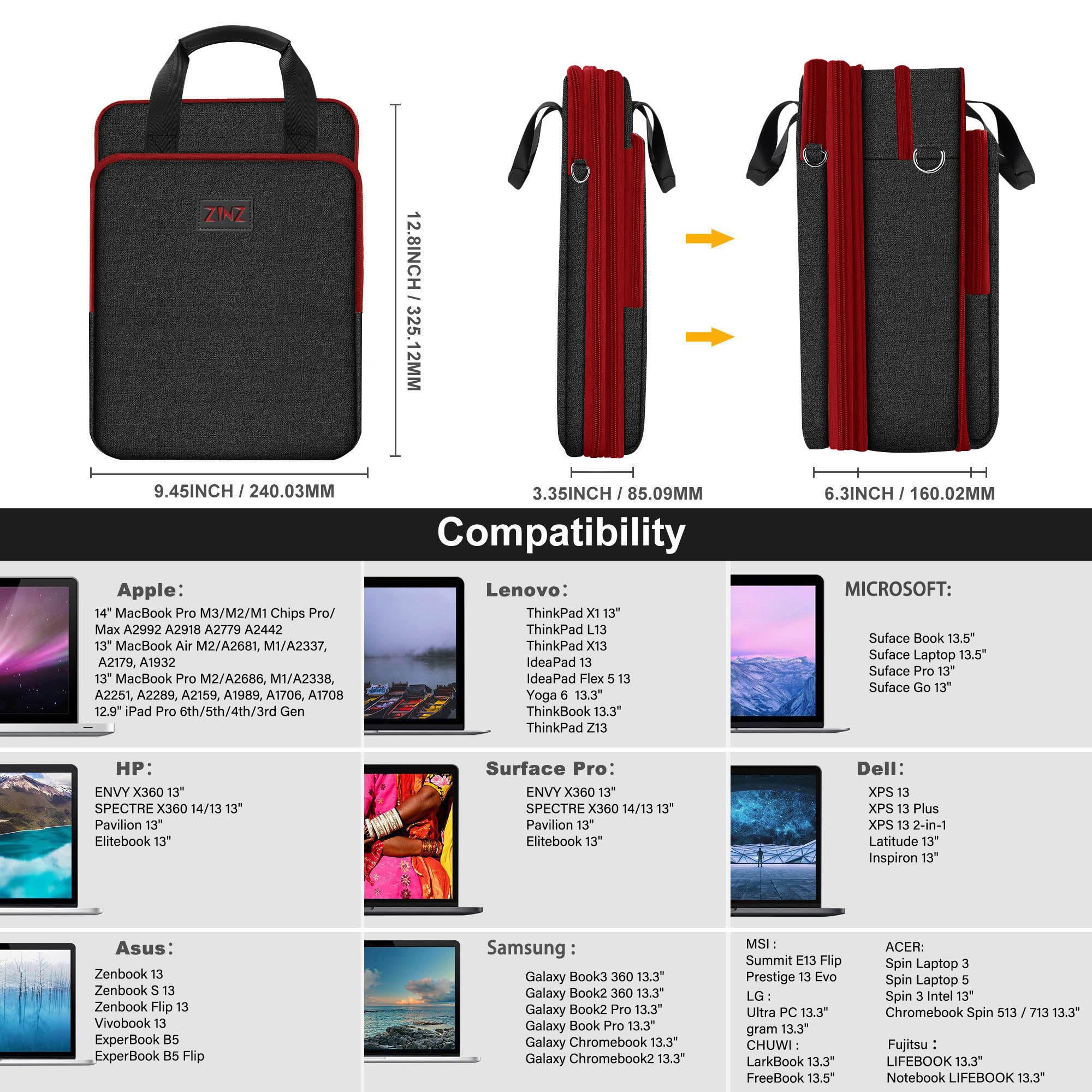 ZINZ Slim Expandable Laptop Shoulder Bag for MacBook Air 13