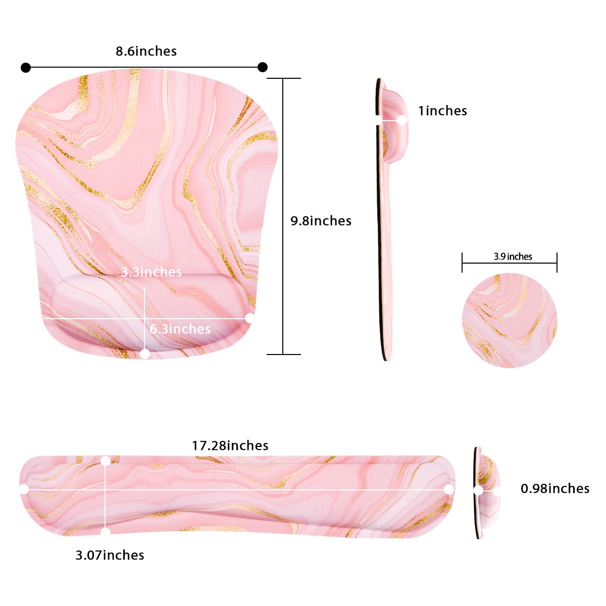 Ergonomic Keyboard & Mouse Wrist Rest Set - Memory Foam Support for Office & Gaming - Pink Fluid Design