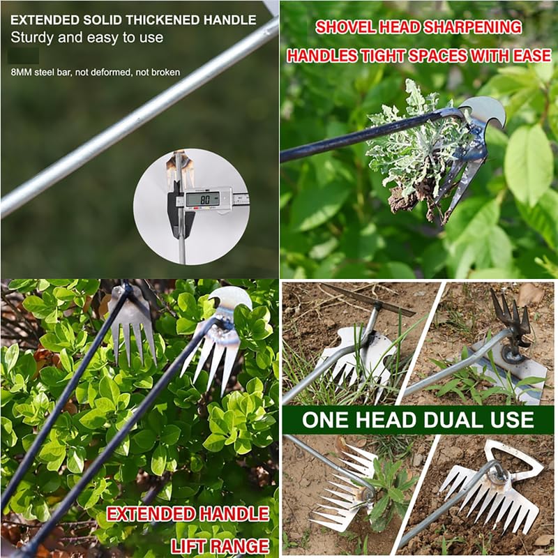2024 Upgraded 4-Toothed Dual-Purpose Manual Weeding Tool - Manganese Steel Garden Hand Weeder with Ergonomic Handle for Efficient Weed Removal | Perfect for Home Gardens, Lawns, and Flower Beds