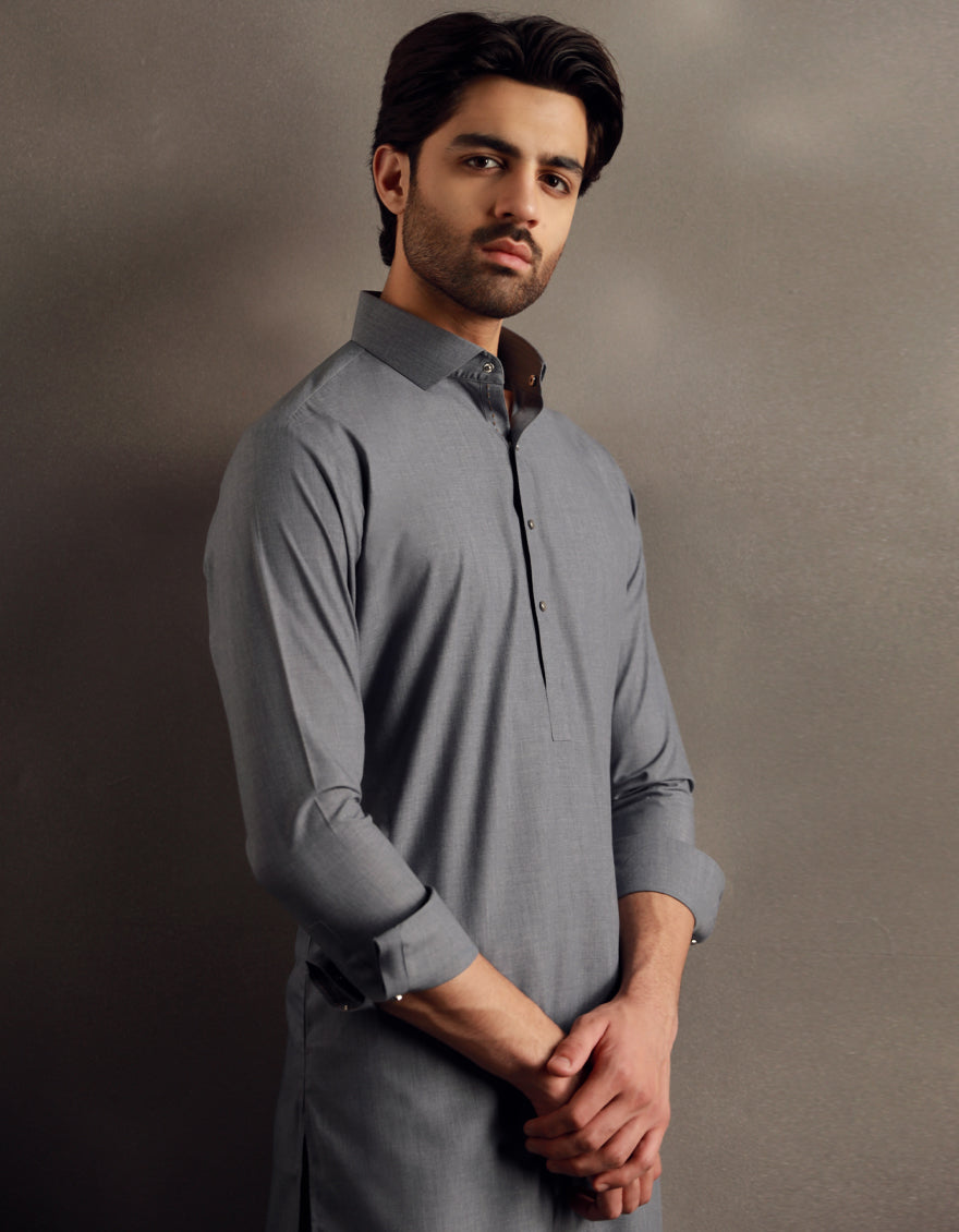 Elegant Blended Grey Shalwar Kameez by J. Junaid Jamshed - Premium Pakistani Traditional Outfit for Men - Perfect for Weddings, Eid & Special Occasions