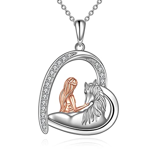Silver girl and horse necklace