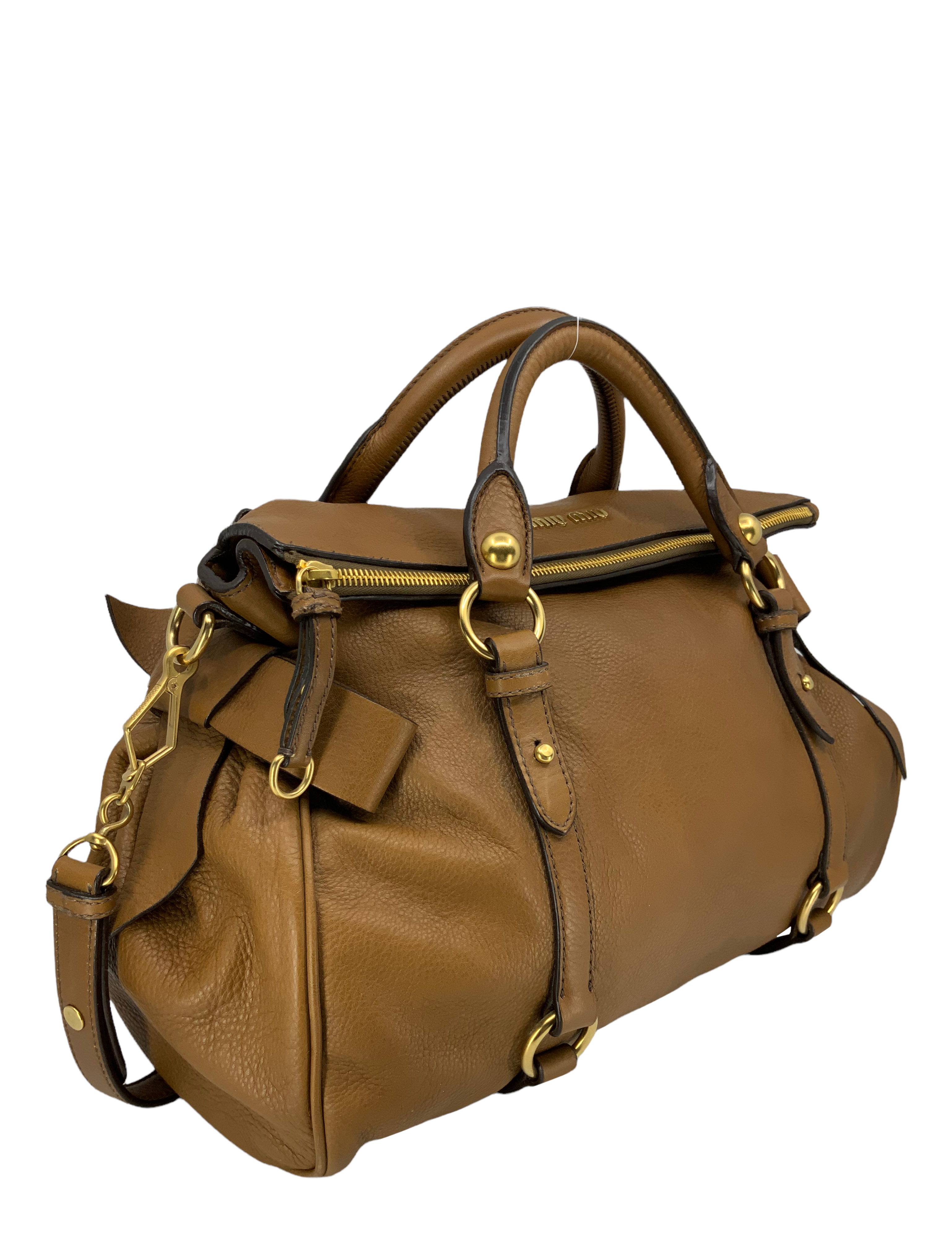 MIU MIU Leather Foldover Bow Satchel Bag for Women - Luxury Designer Handbag for Work, Travel & Everyday Use