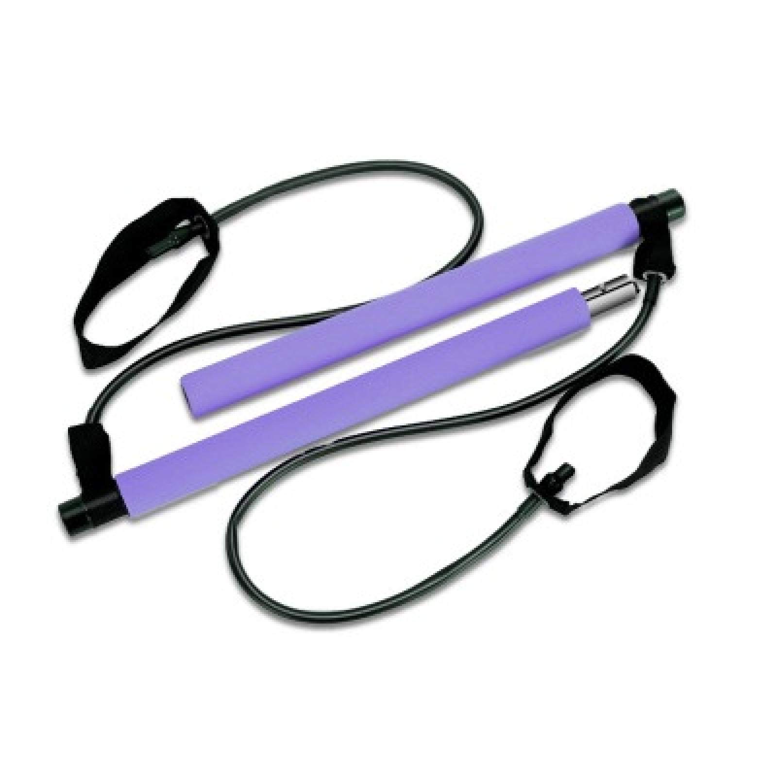 Portable 2-Section Pilates Bar with Resistance Bands & Foot Strap - Full Body Workout for Legs, Butt & Core - Compact Gym Stick for Yoga, Pilates & Home Fitness (Purple)