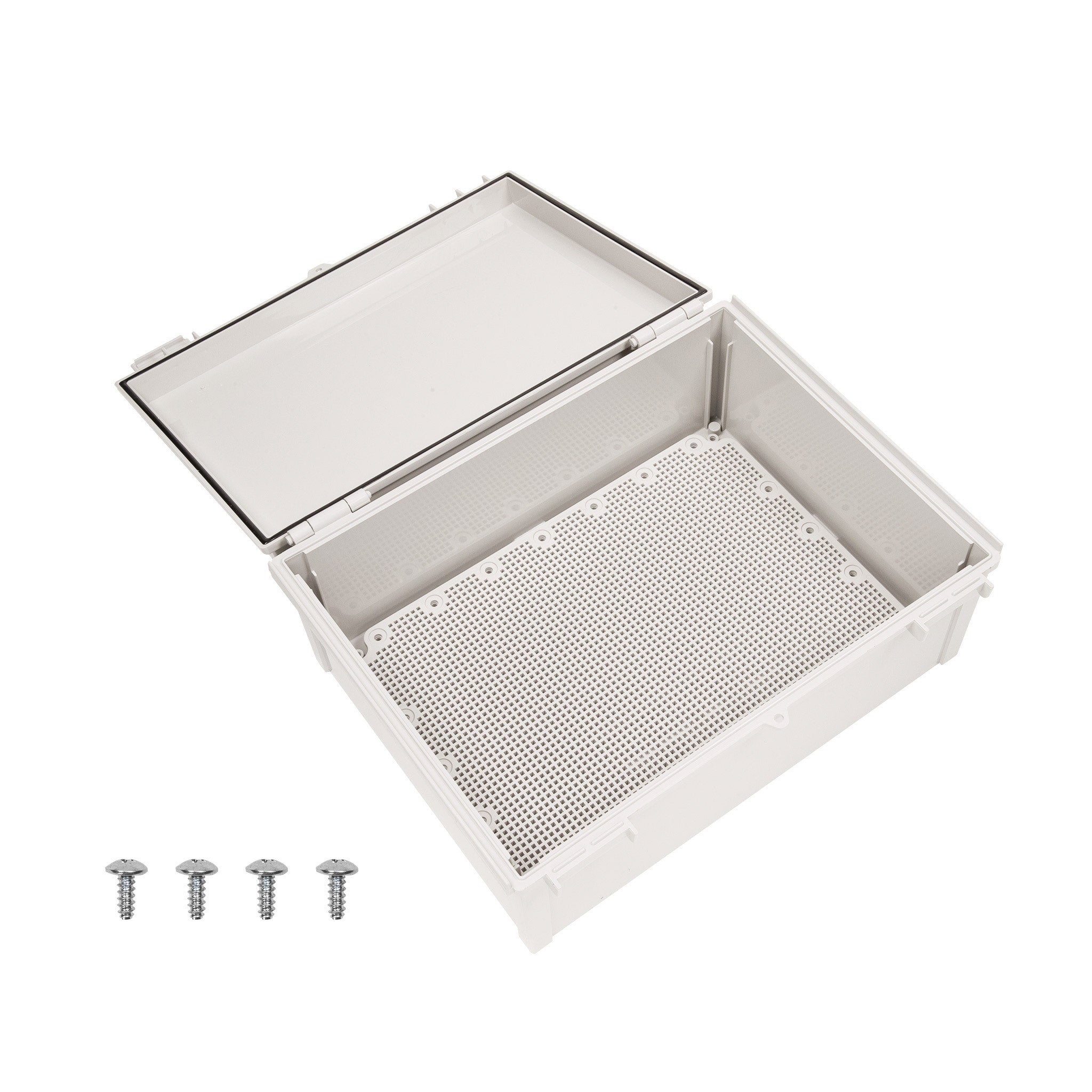 Boxco Q Series 11.81 x 15.75 x 5.91 Inches (300 x 400 x 150mm) Waterproof Plastic Enclosure - IP67 Rated, IK08 Impact Resistant, ABS Material with Grey Hinged Cover & Mounting Plate - Ideal for Outdoor Electronics, Industrial Equipment & Electrical Components Protection
