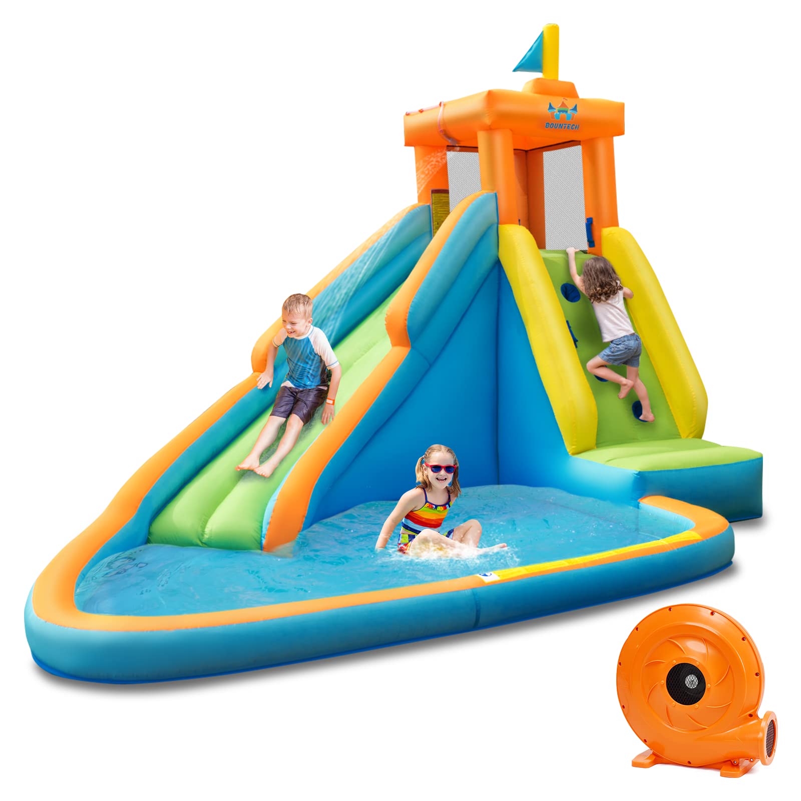 **HONEY JOY Inflatable Water Slide with Climbing Wall & Splash Pool - Giant Backyard Water Park Bouncy Castle for Kids & Adults - Includes 740W Blower - Perfect for Summer Parties, Birthdays & Outdoor Family Fun**