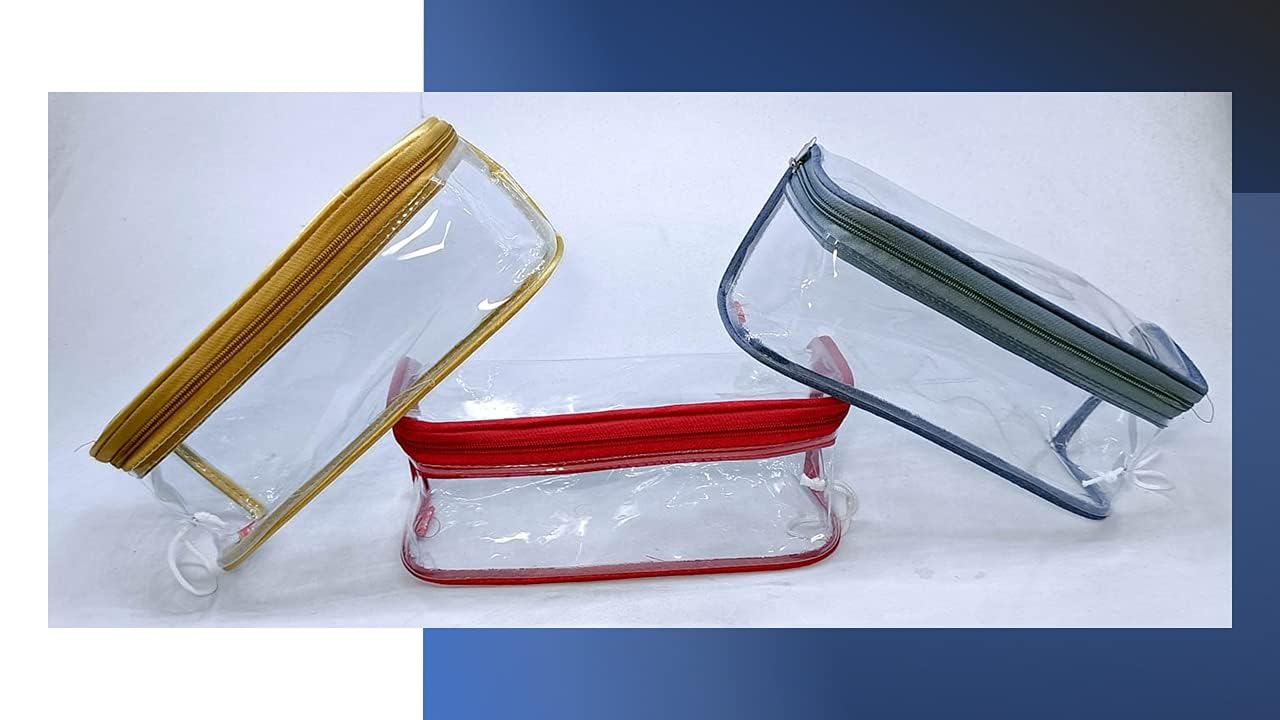iShine Large Transparent & Gold Travel Zipper Pouch for Men & Women - Multipurpose Morning Organizer for Toiletries, Cosmetics & Travel Essentials (2-Pack) | Perfect for Airplane Carry-on, Gym Bag & Daily Use