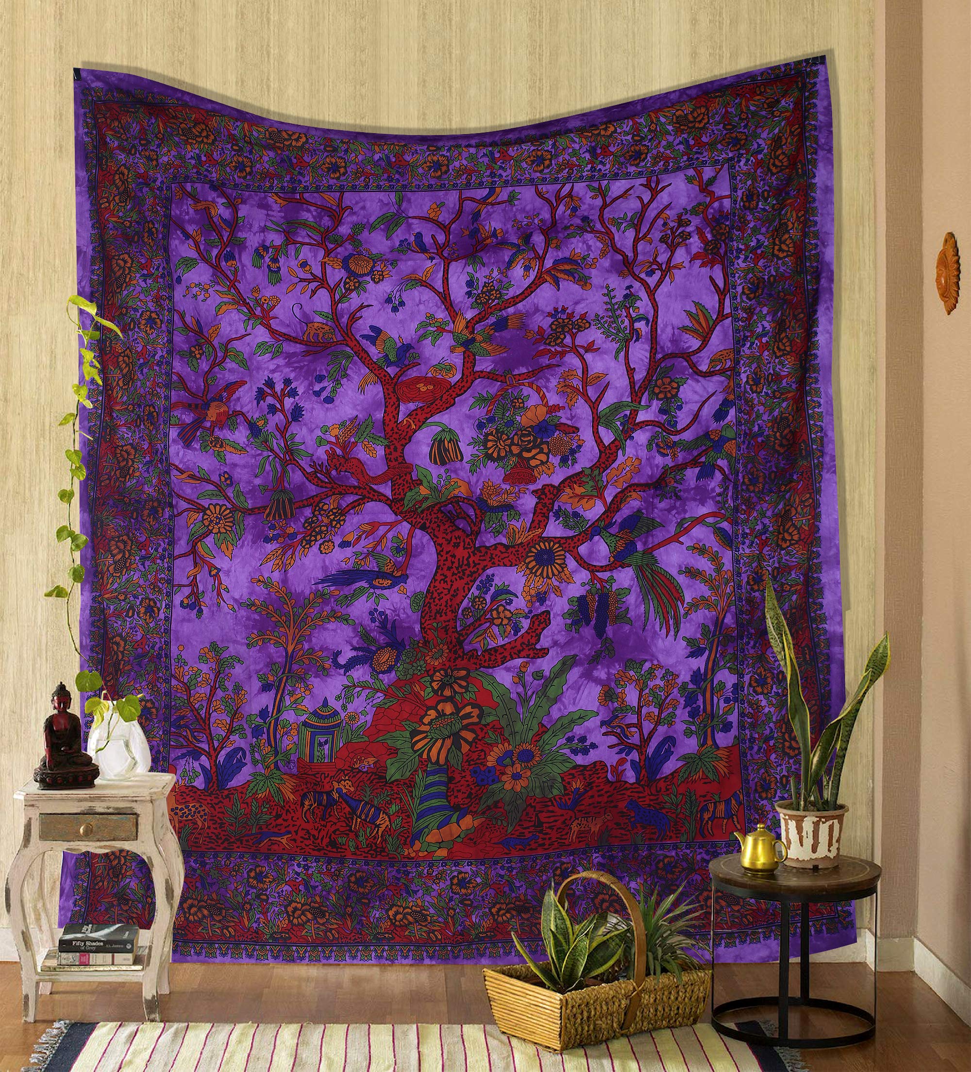 Purple Tree of Life Tapestry - Hippie Wall Decor & Bedspread for Bedroom