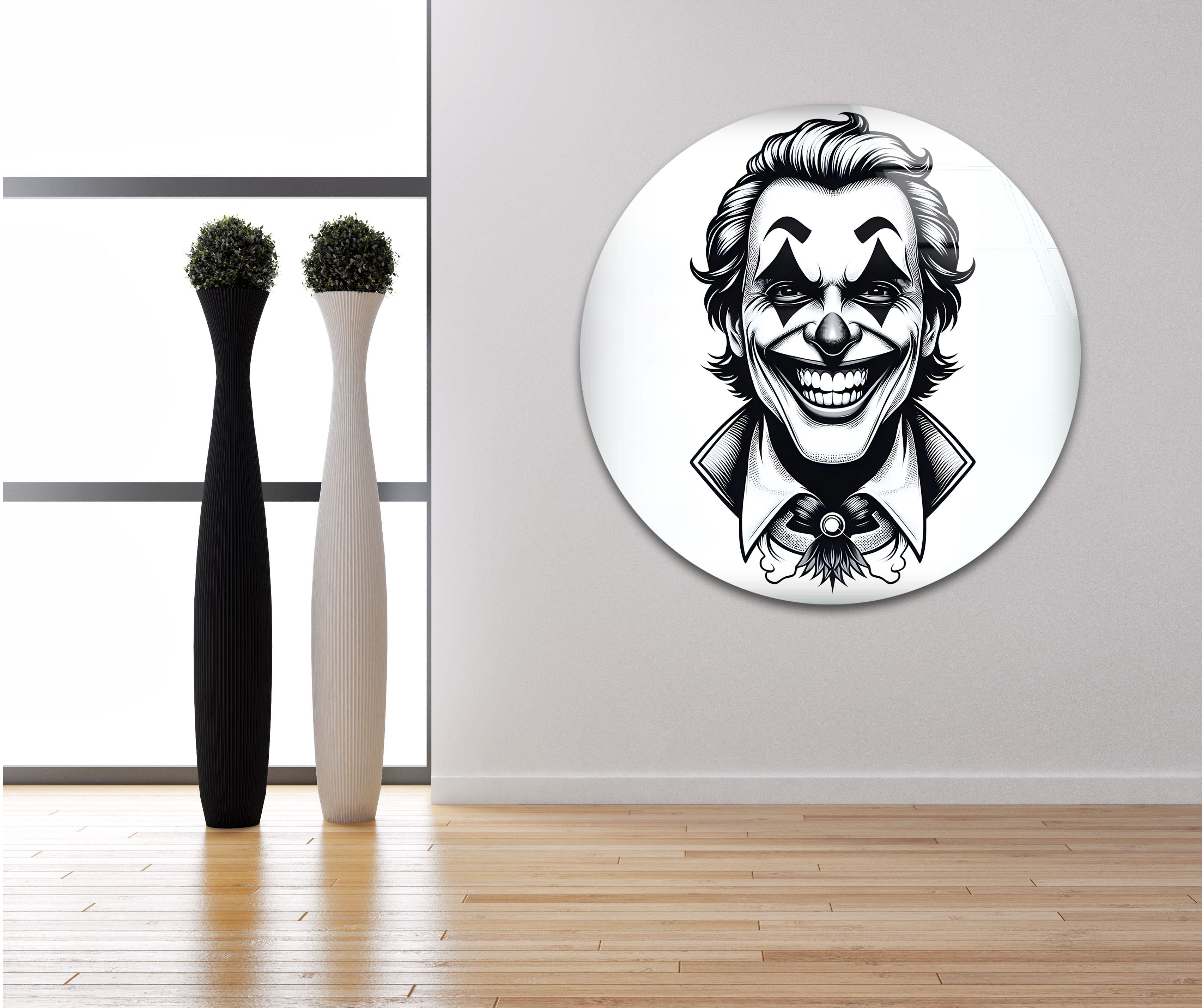 Joker Black & White Portrait Glass Wall Art - Premium Home & Office Decor for Superhero Fans & Movie Lovers