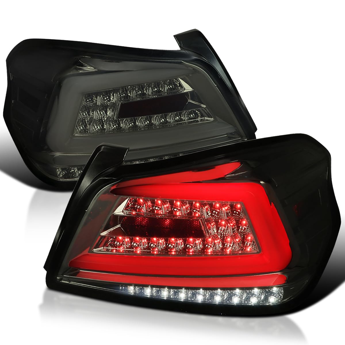 Spec-D Tuning Smoke LED Tail Lights with White Sequential LED Tube - Compatible with 2015-2021 Subaru WRX/WRX STI (Left + Right Pair Assembly) - Upgrade Your Car's Style & Visibility for Night Driving
