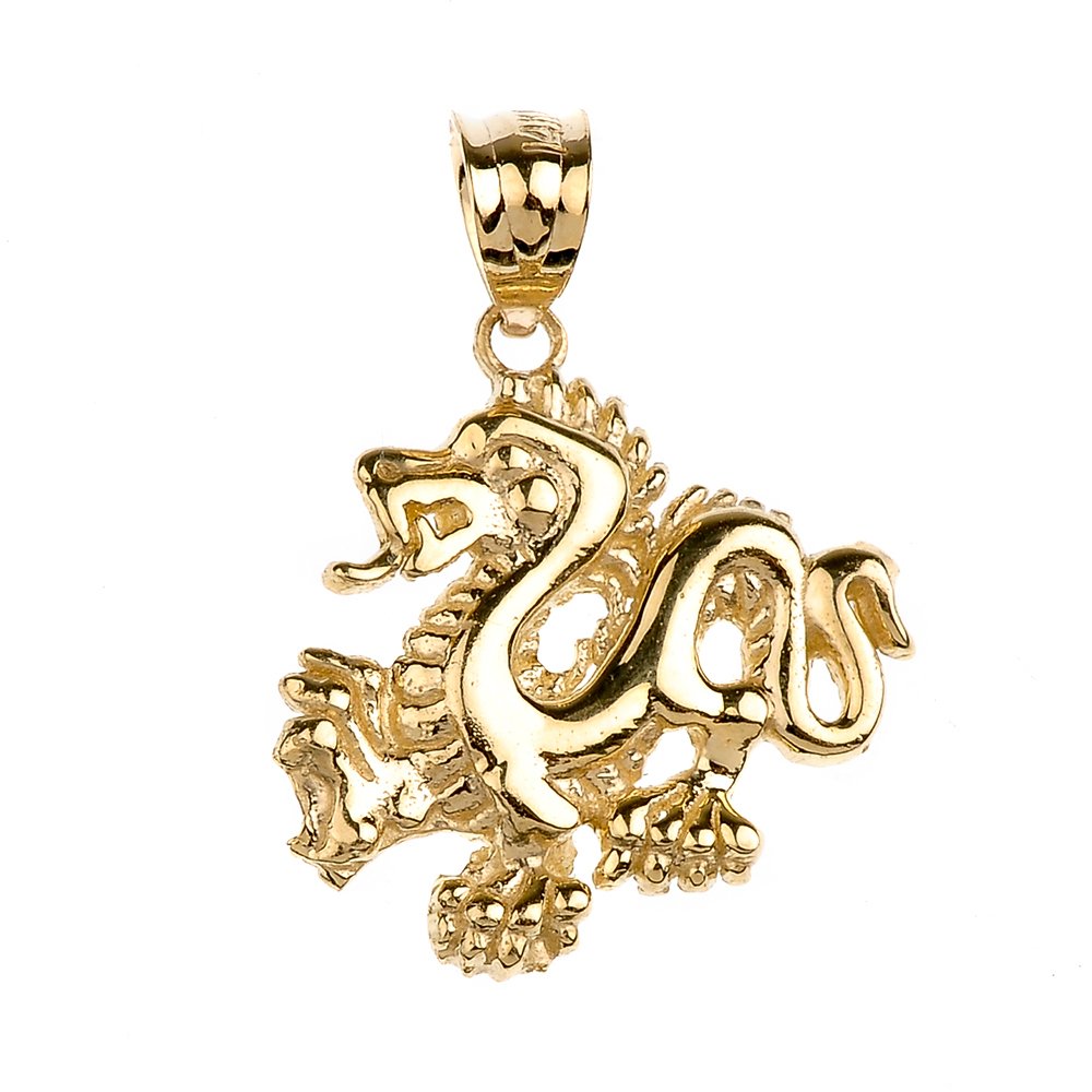 14K Yellow Gold Chinese Dragon Charm Pendant - Lucky Amulet for Good Fortune & Protection | Perfect for Gifts, Jewelry Collection & Feng Shui Decor