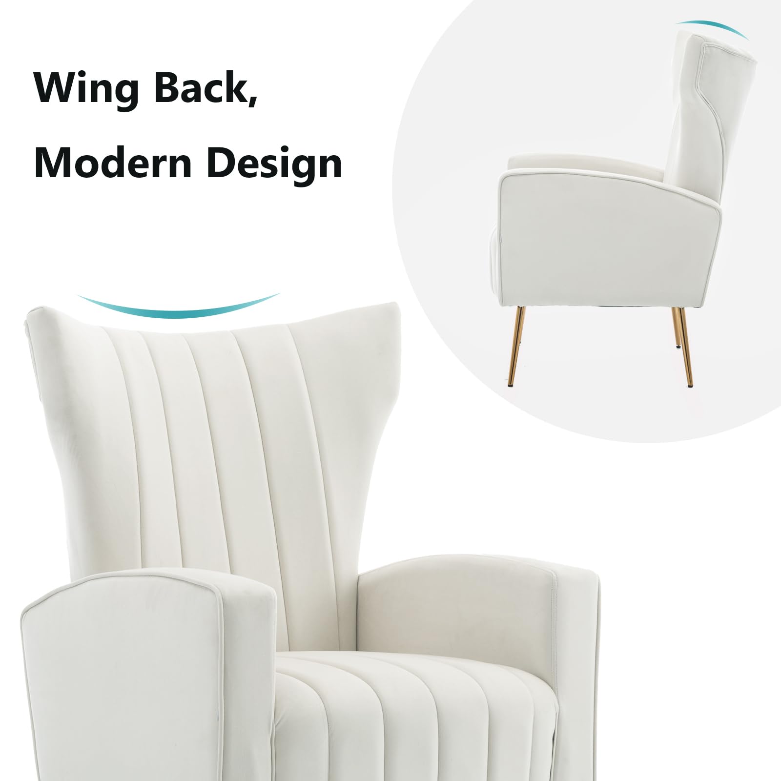 HOMEFUN 2-Piece Velvet Wingback Accent Chair Set - Modern Upholstered Armchair with Sturdy Metal Legs for Living Room, Bedroom & Nursery - Soft Beige Fabric - Perfect for Reading Nook, Lounge Area or Guest Seating