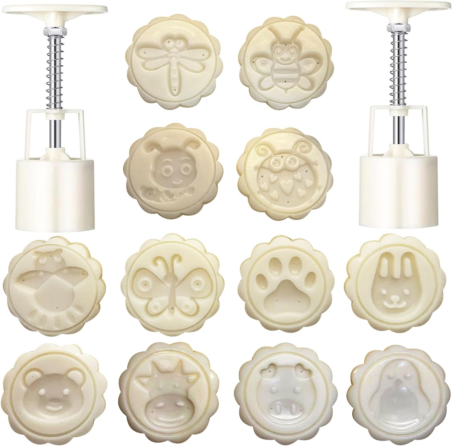 2-Piece Mooncake Mould Press Set with 12 Stamps - DIY Cookie & Bath Bomb Maker for Baking, Pastry Decorating & Handmade Soap Crafts - Perfect for Moon Festival, Holiday Baking & DIY Gifts