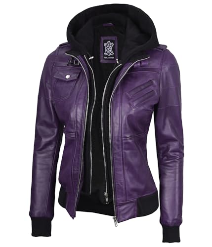 Edinburgh - Purple Hooded Leather Jacket
