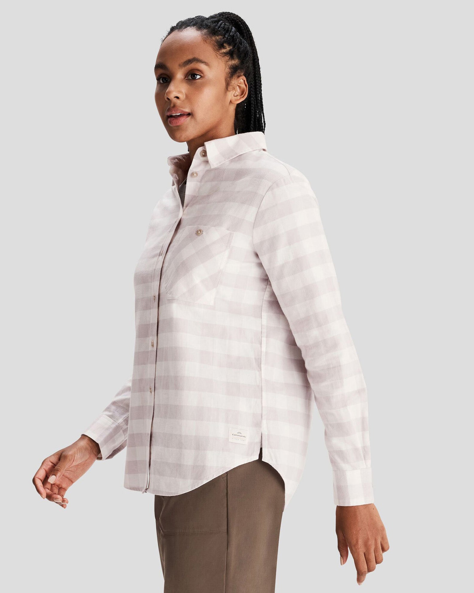Women's Fyfe Flannel Shirt - Soft Plaid Button Down Top in Dove Gingham Pattern for Casual Wear & Outdoor Adventures
