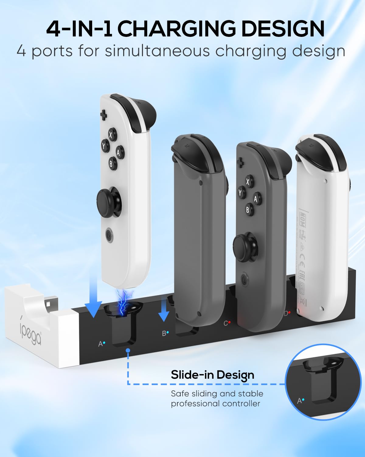 FYOUNG Switch & Switch OLED Joy-Con Charging Dock Station with LED Indicator - White | Fast Charging Stand for Nintendo Switch Joy-Con Controllers | Perfect for Gaming, Travel & Multiplayer Sessions