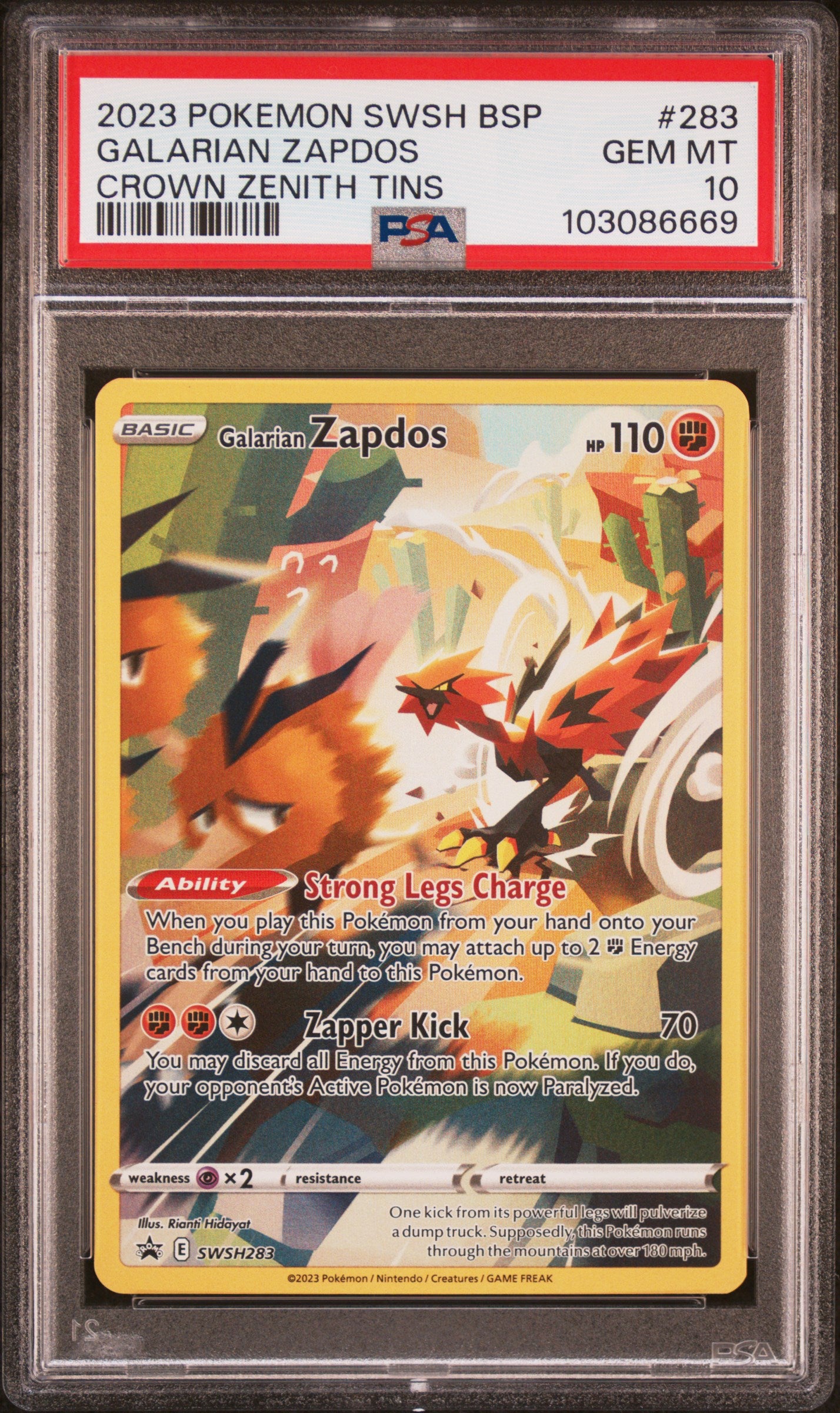2023 Pokemon Black Star Promo Galarian Zapdos SWSH283 PSA 10 - Rare Collectible Trading Card for Pokemon Fans & Collectors - Perfect for Gaming, Trading, and Display
