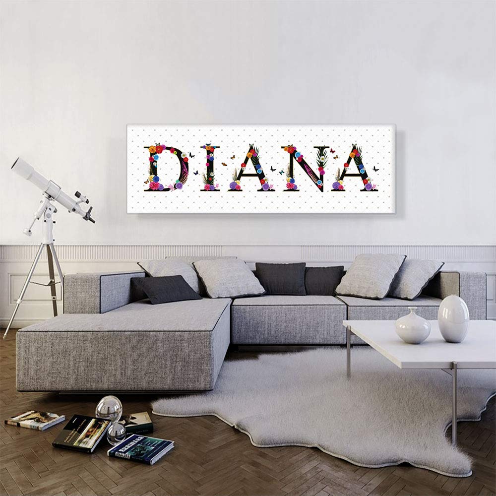 ARTCANVAS DIANA Girls Name Wall Art - 60x20 Inch Stretched Canvas Painting, Framed Poster for Nursery & Bedroom Decor - Perfect Gift for Baby Shower & Birthday (1.5