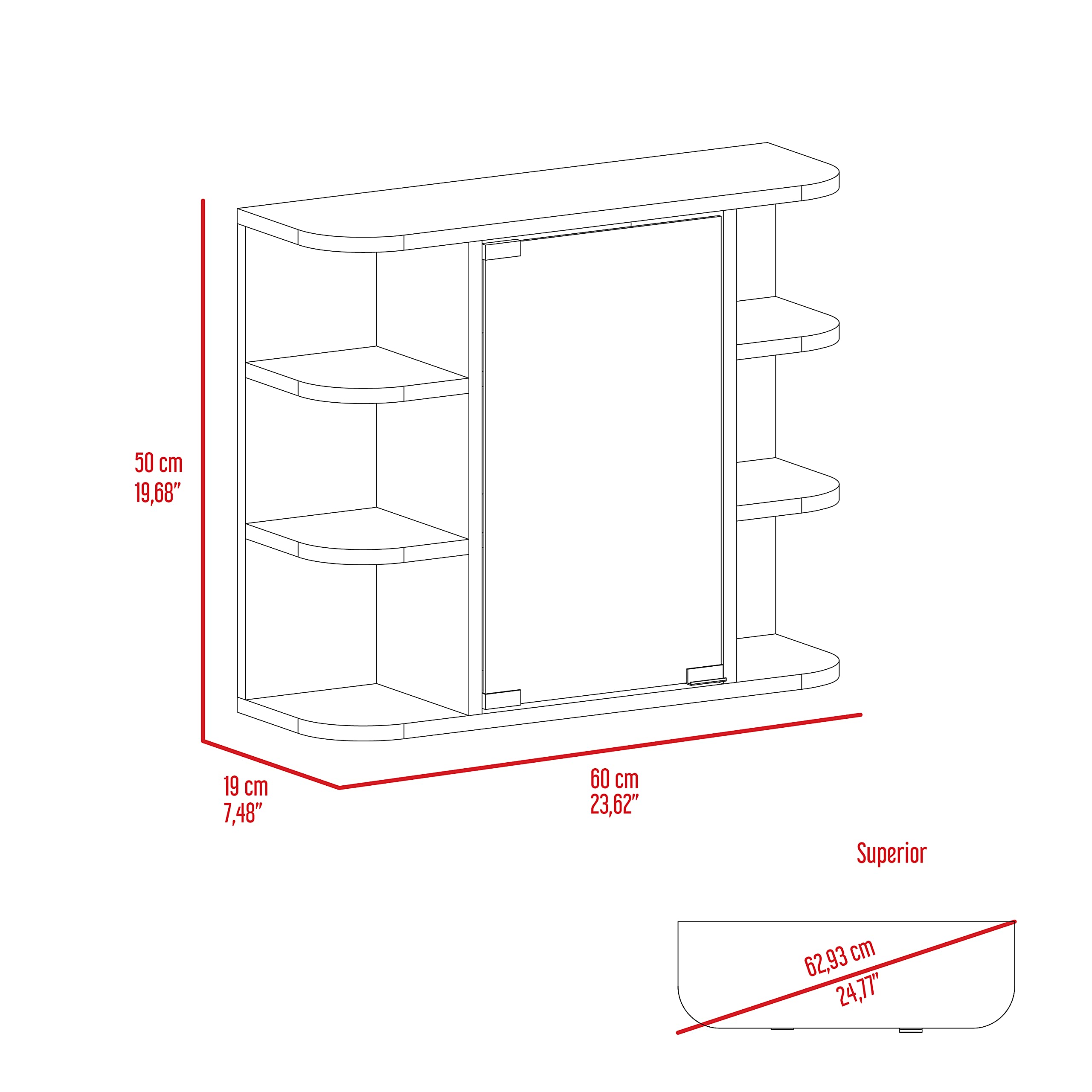 White Mirrored 19H Medicine Cabinet with 6 External & 3 Interior Shelves - Perfect for Bathroom Storage & Organization (24x30 Inches)