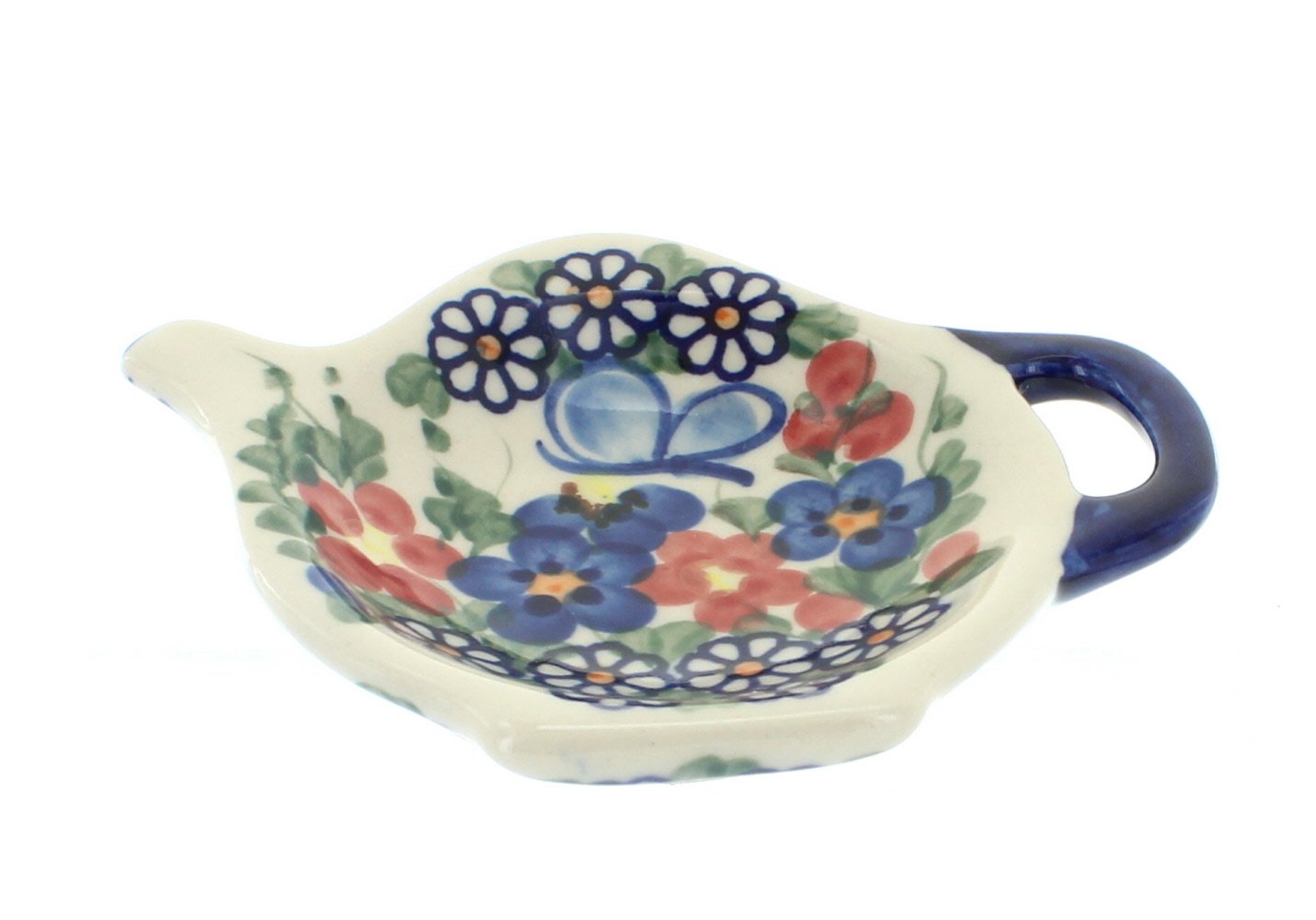 Handmade Blue Rose Polish Pottery Tea Bag Holder - Elegant Butterfly Design for Garden & Kitchen Decor | Perfect for Afternoon Tea & Outdoor Tea Parties