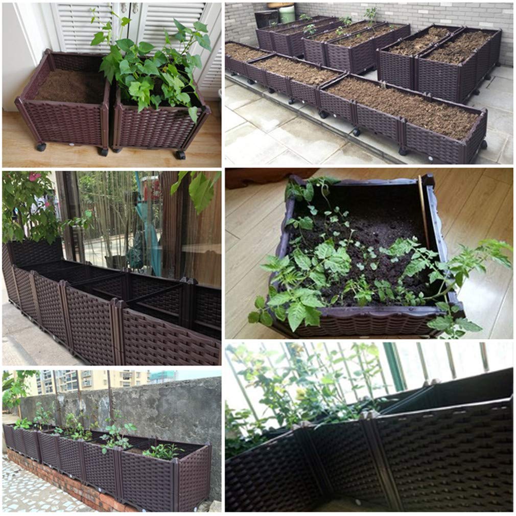 Hershii 76.77 x 15.35 x 8.66 Inch Brown Plastic Raised Garden Bed Kit - Rectangular Planter Box for Vegetables, Herbs, Flowers & Succulents - Indoor & Outdoor Gardening Container - Perfect for Patio, Balcony, Backyard & Urban Farming
