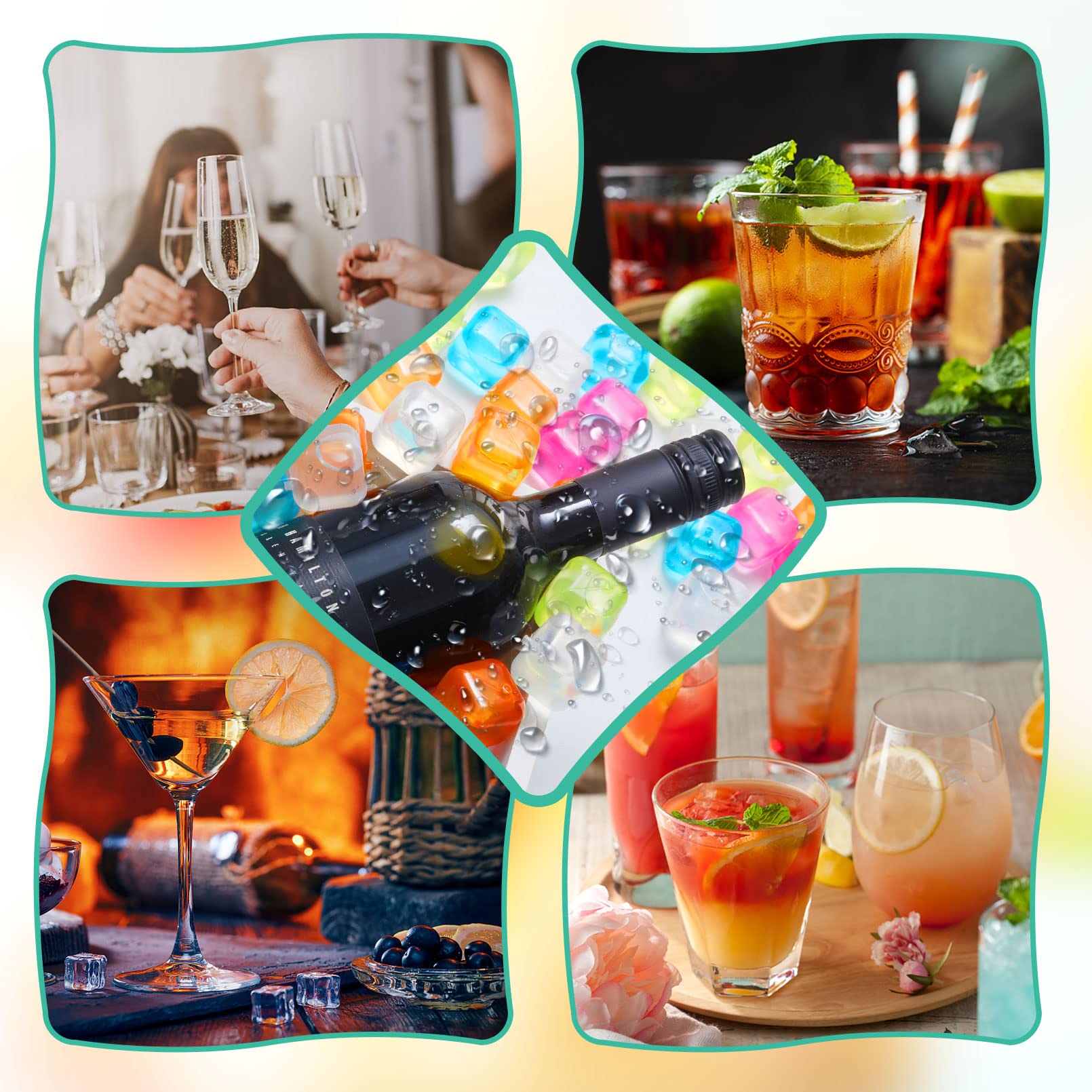 60Pcs Reusable Ice Cubes - BPA Free, Non-Diluting, Refreezable Plastic Ice Cubes for Drinks & Cocktails | Quick Frozen, Washable & Purified Water Filled (White + Colorful) | Perfect for Parties, Bars, Home & Office Use