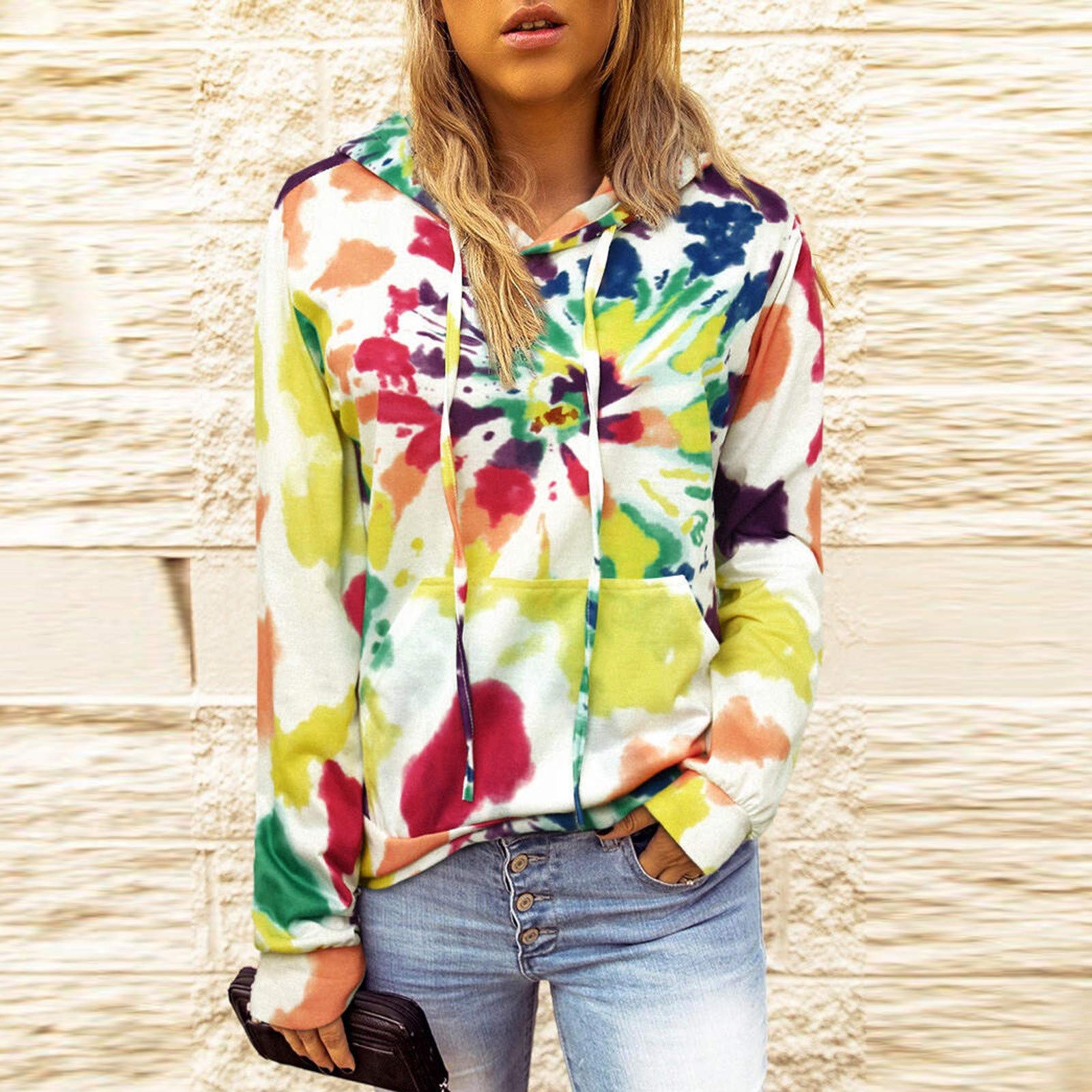 Viligee Women's Tie-Dyed Print Hooded Long Sleeve Blouse - Casual Tunic Tops for Women - Perfect for Work, Travel & Everyday Fashion