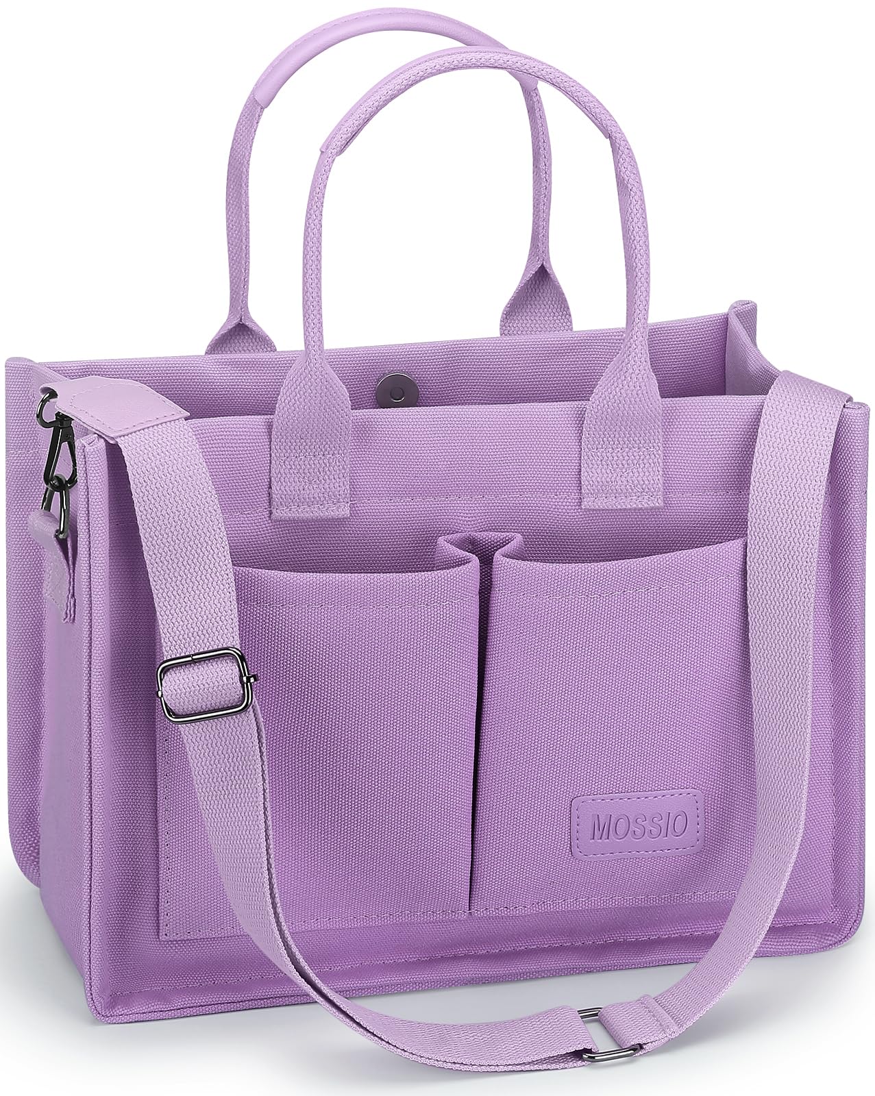 Mossio Large Canvas Tote Bag for Women with Multiple Pockets - Durable Laptop Work Bag, Crossbody Shoulder Purse for Everyday Use | Perfect for Office, Travel, Shopping & Beach