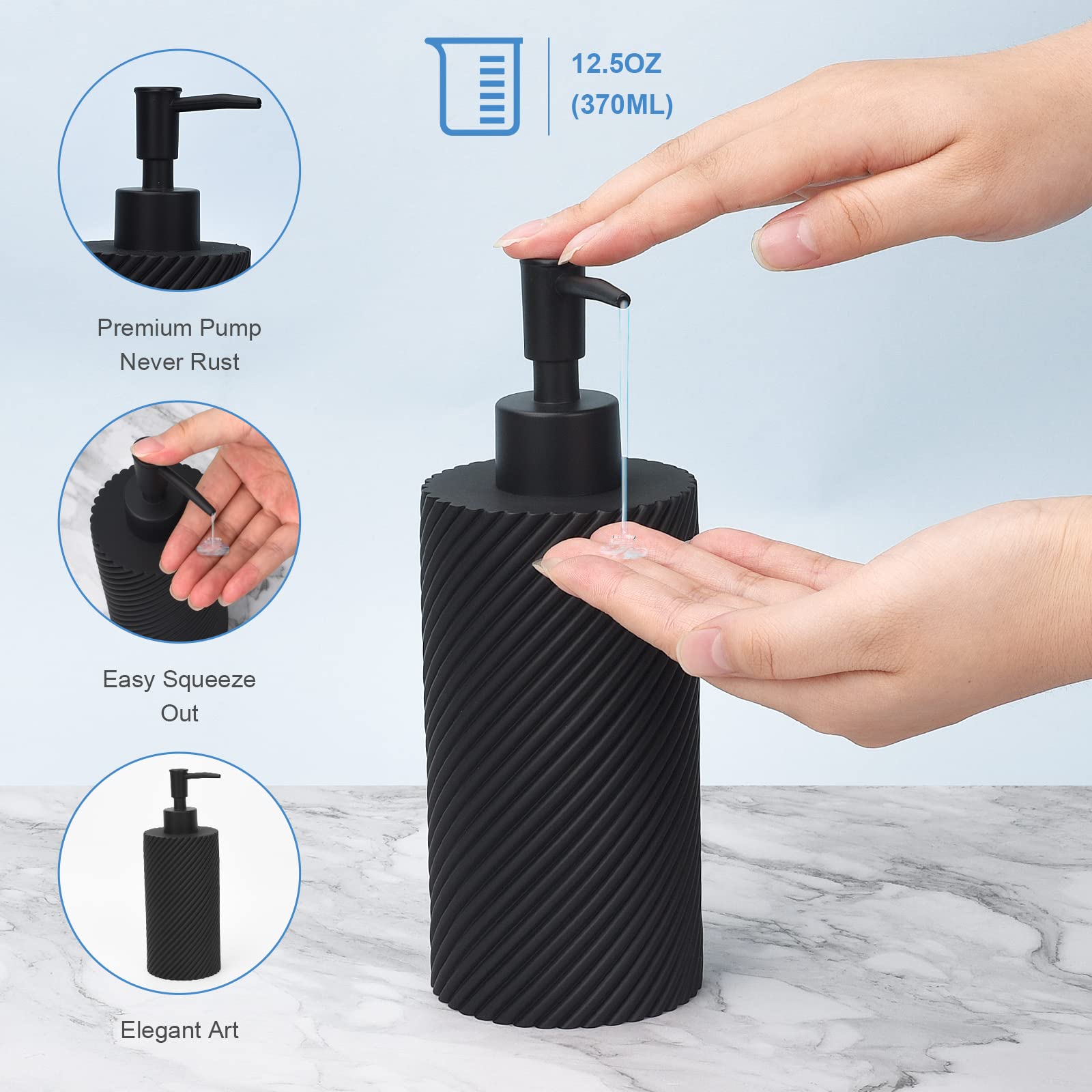 4-Piece Black Bathroom Accessories Set - Toothbrush Holder, Soap Dispenser, Q-Tip Holder & Vanity Tray | Modern Countertop Organizer for Bathroom Decor | Perfect for Master Bath, Guest Bath & Apartment Vanities