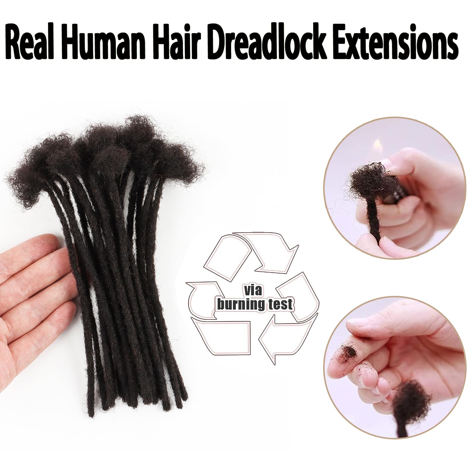 6 Inch Permanent Human Hair Loc Extensions - 70 Strands 0.4cm Real Dreadlocks for Men, Women & Kids - Dyeable, Bleachable & Curlable - Perfect for Protective Styles, Natural Hair Growth & Fashion Looks