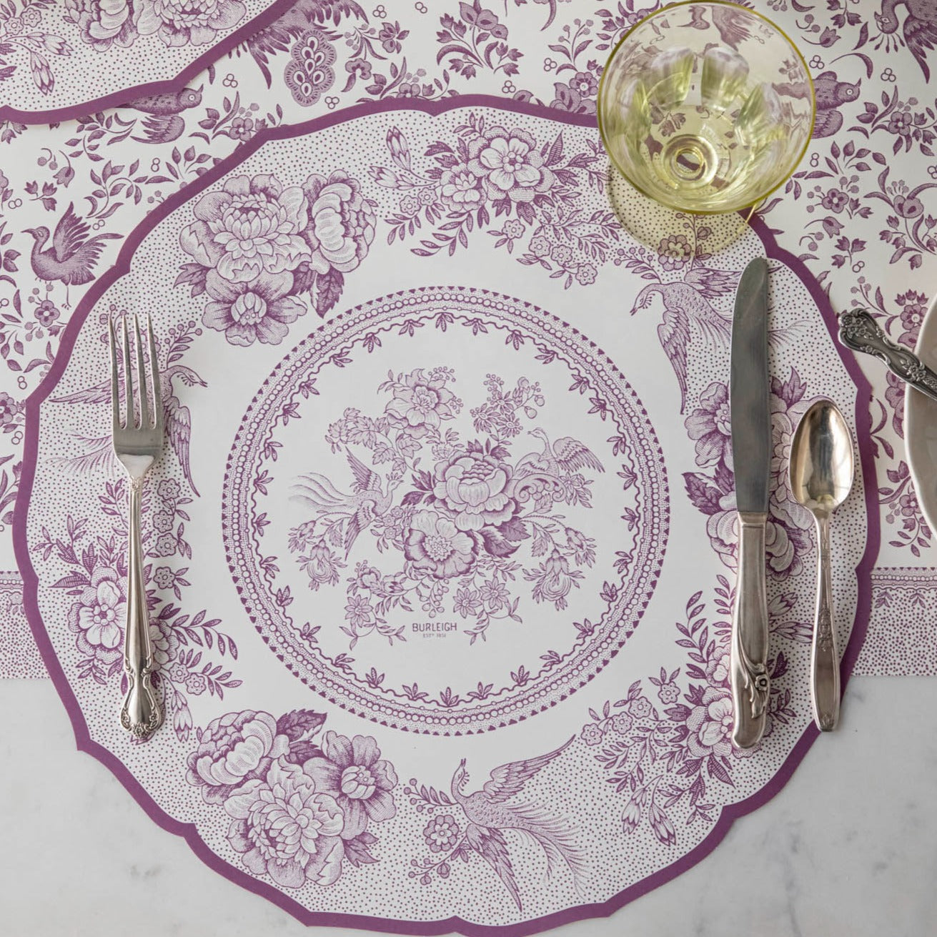 Lilac Asiatic Pheasants Die-Cut Placemats - Elegant Floral Table Setting for Dining Room & Kitchen Decor