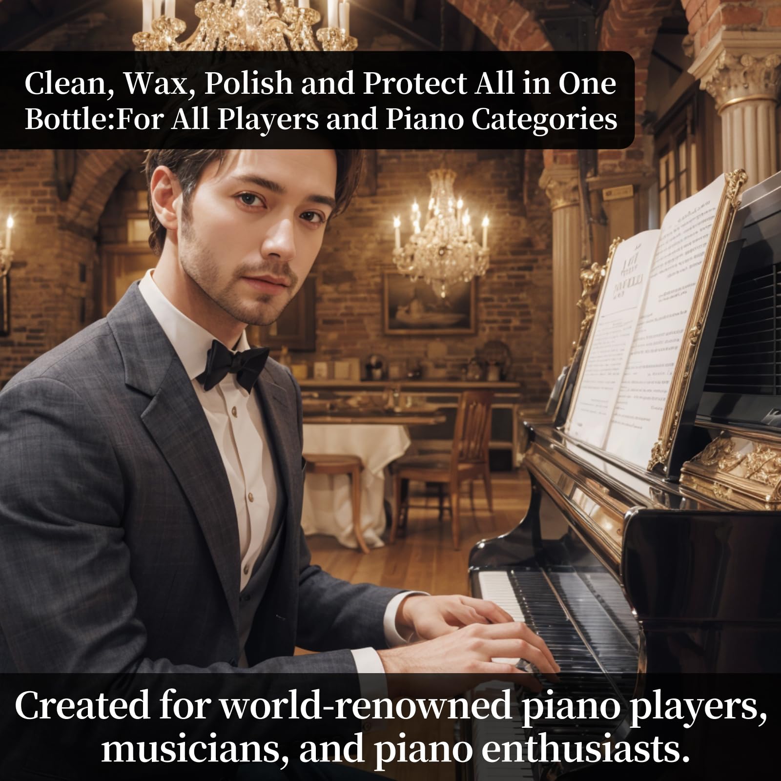 Premium Piano Cleaner & Polish - All-in-One Formula for Cleaning, Waxing & Protecting Glossy Finishes | Restores Shine, Removes Fingerprints & Stains | Enhances Wood & Lacquer Surfaces | 8.45 Fl Oz | Perfect for Home Pianos, Keyboards & Musical Instruments Maintenance